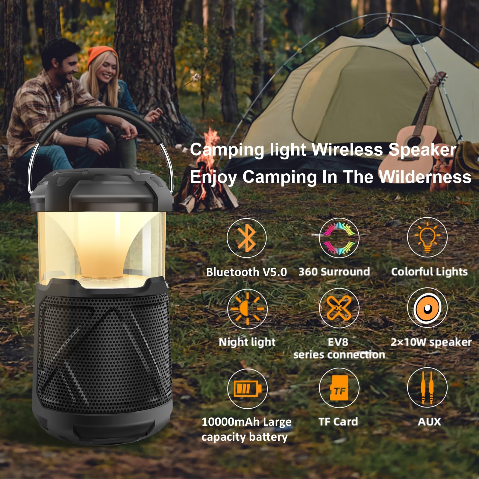 RIDALUX Portable Bluetooth Speaker with LED Lights - IPX6 Waterproof Wireless Outdoor Speaker for Camping, Hiking, Parties | Perfect for Patio, Yard, Home & Gifts for Men, Women, Fathers | Enjoy Music & Ambient Lighting Anywhere