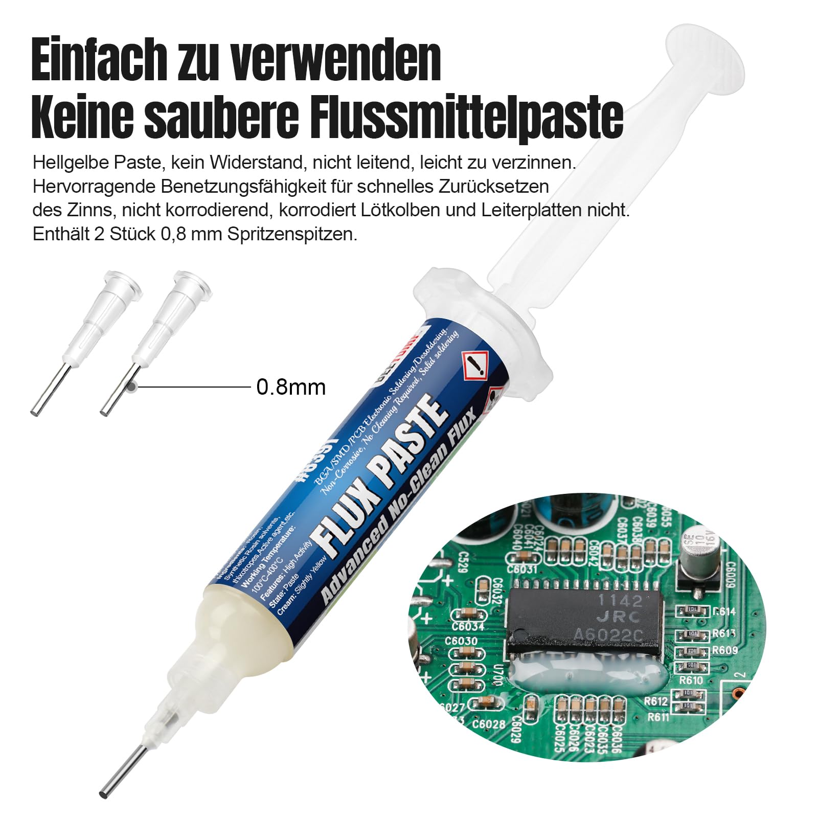 BEEYUIHF SMD Electronic Flux, Rosin Soldering Paste Flux, 10mL Syringe No Clean Flux Paste, Acid-Free Halogen-Free for PCB Repair and Electronics Soldering (1 Pack) #8391 - Ideal for Circuit Board Assembly, DIY Electronics Projects, and Professional Soldering Work