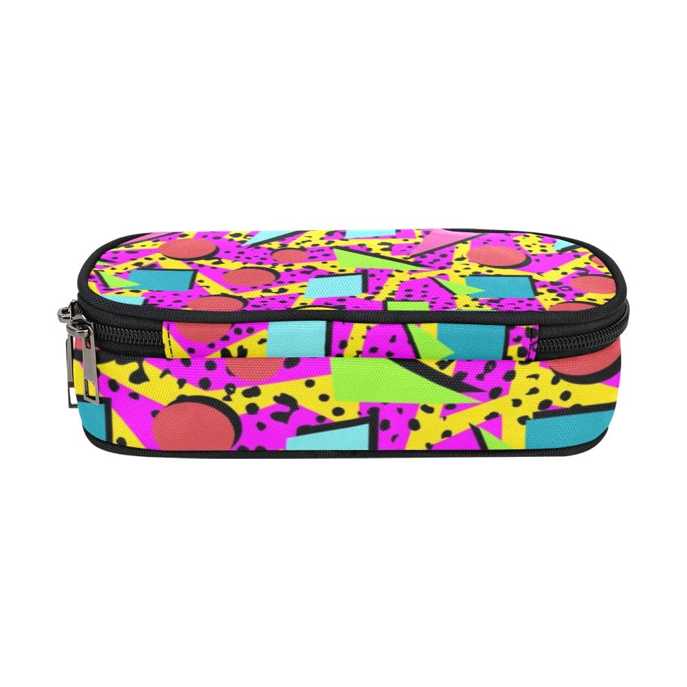 ANANGTEE Neon Pencil Case - Large Capacity Canvas School Supplies for Boys, Girls & Teens - Retro 80s 90s Pink Rainbow Zipper Pouch - Office Desk Organizer & Soft Pen Holder - Perfect for School, Work & Travel Accessories