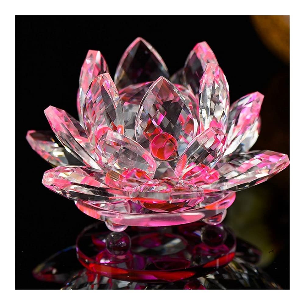 Quartz Crystal Lotus Flower Paperweight - Feng Shui Home Decor, Wedding Party Gift, Pink Glass Figurine for Office Desk, Meditation Space & Spiritual Healing