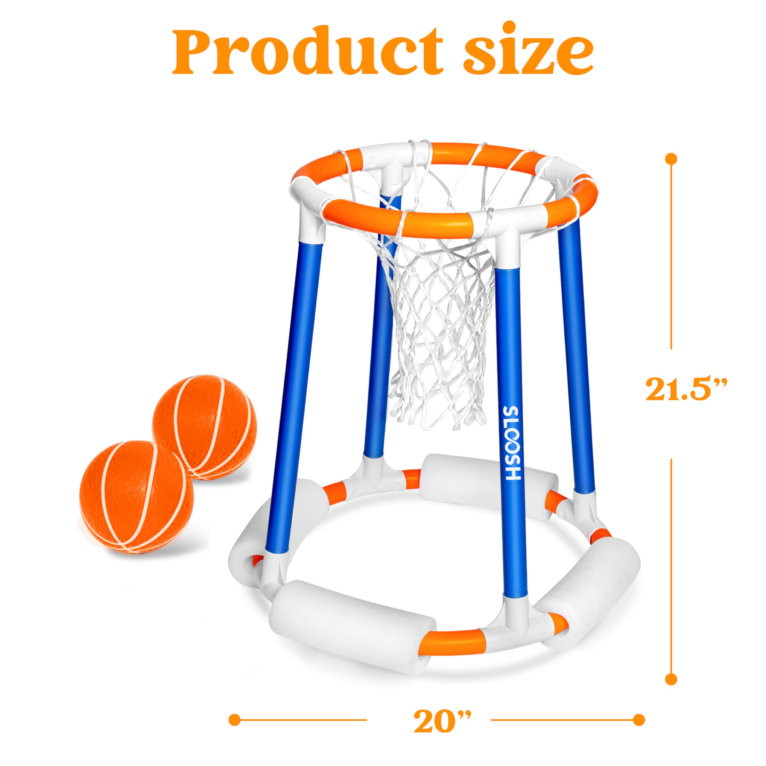 Floating Basketball Hoop for Pool - Sloosh Inflatable Water Basketball Game Set with Pump & Balls - Outdoor Swimming Pool Toys for Kids Adults - Perfect for Summer Parties, Beach Vacations & Backyard Fun (Blue/Orange)