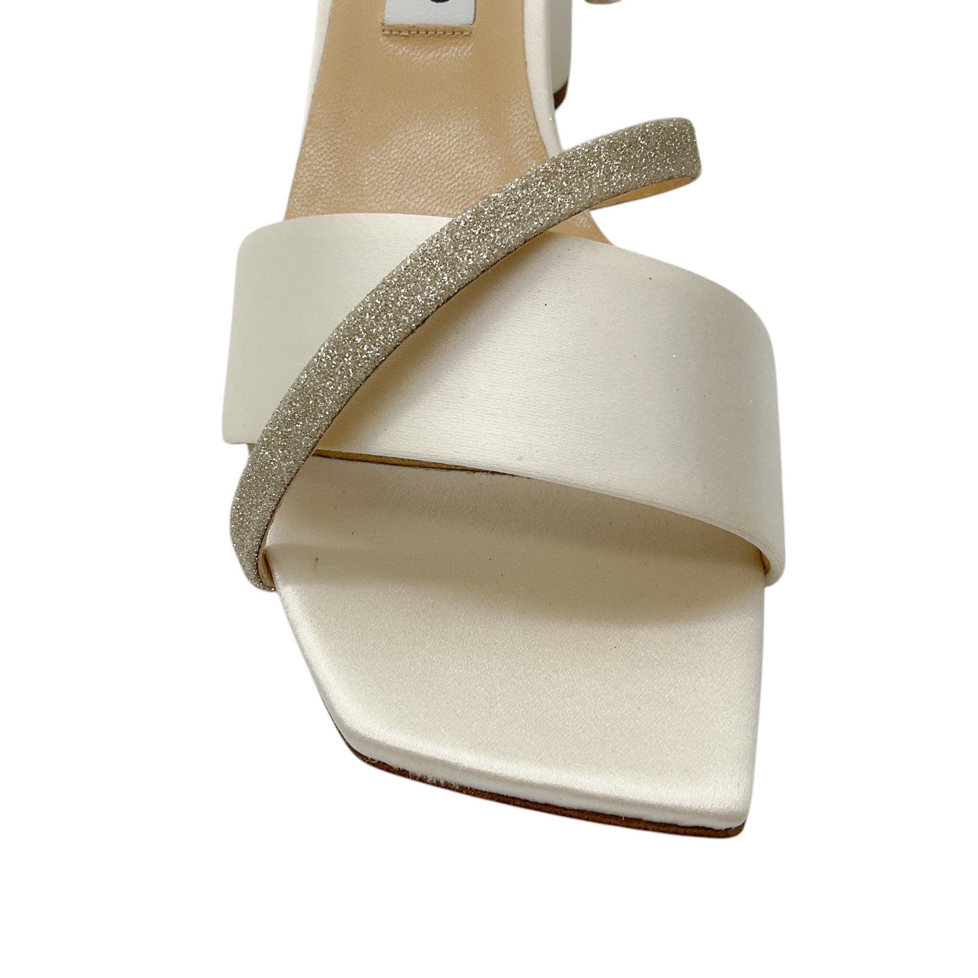 Jimmy Choo Ivory Glitter Satin Sandals for Women - Elegant Wedding Party Heels | Perfect for Bridal, Prom & Evening Events