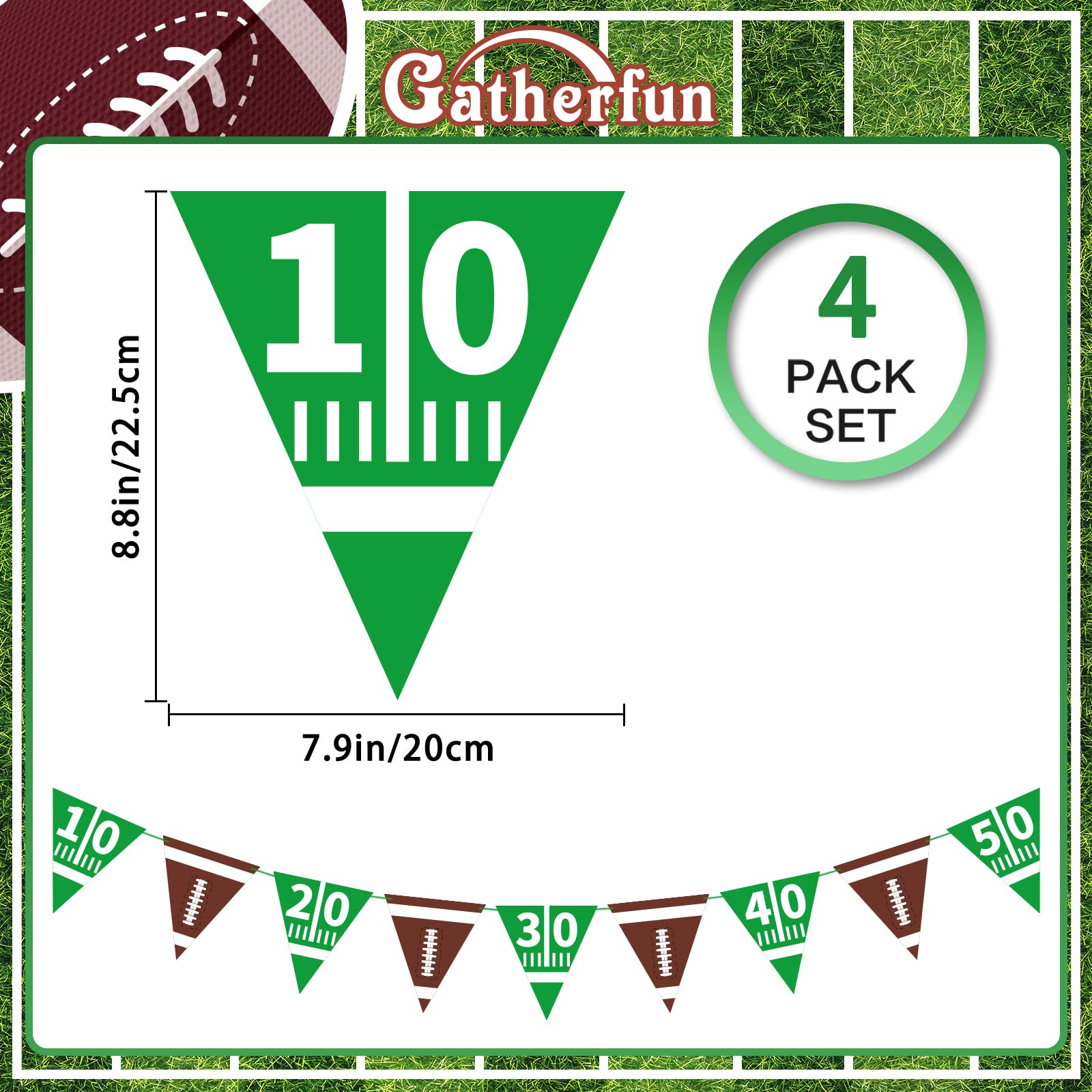 American Football Party Decorations - Triangle Pennant Bunting Flags for Birthday, Tailgate & Game Day Decor | Football Theme Party Supplies