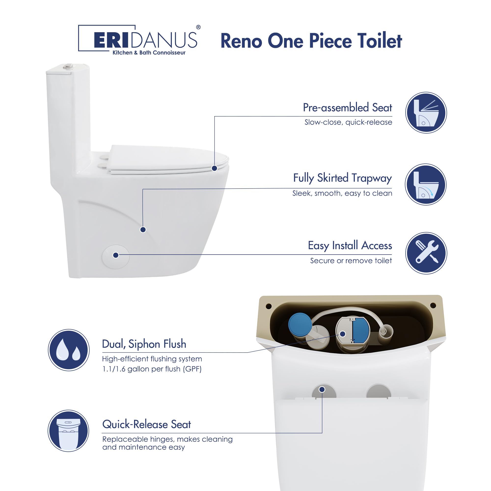 Eridanus Elongated One Piece Toilet - 1.1/1.6 GPF Dual Flush, 12