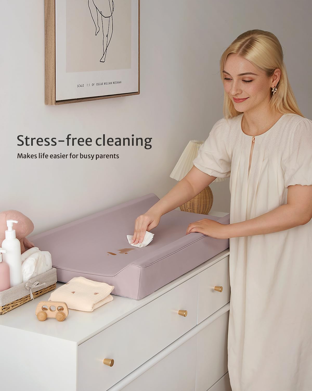 Blissful Diary Vegan Leather Baby Changing Pad - Waterproof & Wipe-Clean PU Cover, Standard Size Cozy Diaper Changing Mat for Nursery Dresser & Table (Taupe) - Perfect for Home, Travel & Daycare Use