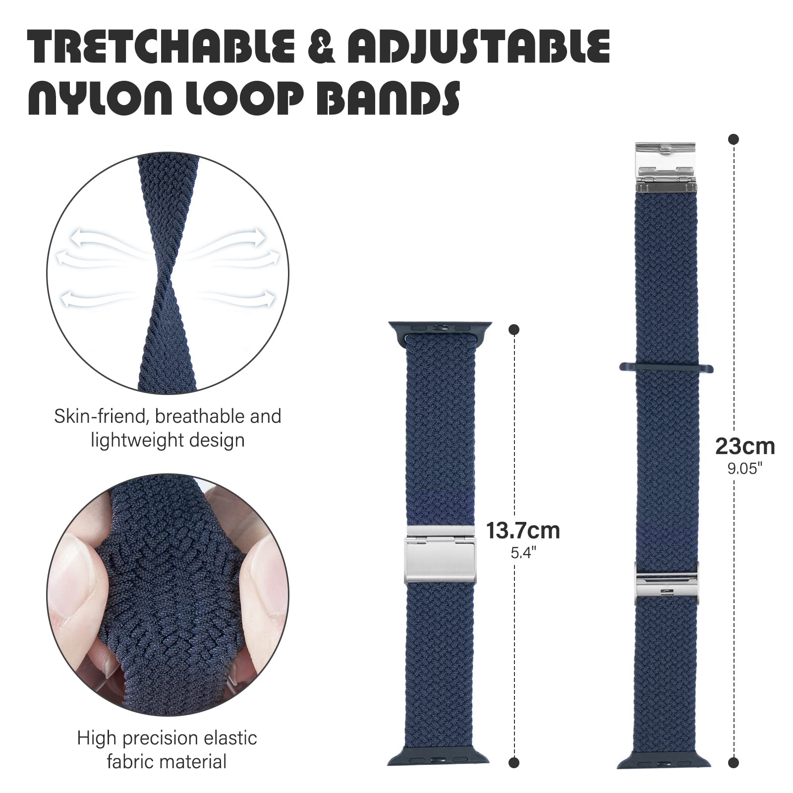 Braided Nylon Apple Watch Bands for Series 9/8/7/6/5/4/3/2/SE/Ultra/Ultra 2 - Adjustable, Breathable Replacement Strap for 38mm/40mm/41mm/42mm/44mm/45mm/49mm - Perfect for Workouts, Running & Everyday Wear