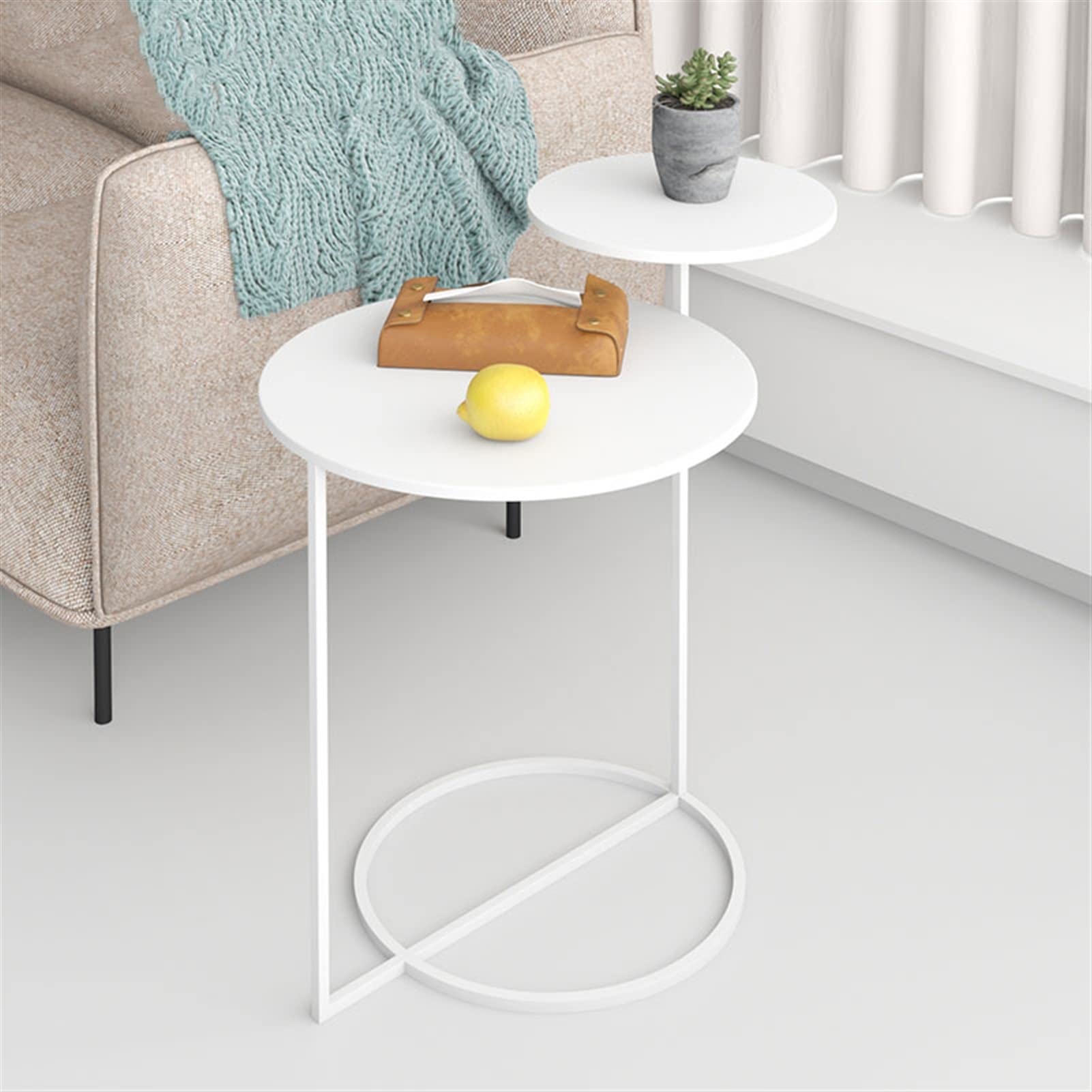 Modern Minimalist Wrought Iron Side Table - End Table, Coffee Table & Tea Table for Living Room, Bedroom, Office or Hotel - Sturdy & Stylish Home Furniture for Coffee Break, Reading Nook or Lounge Area