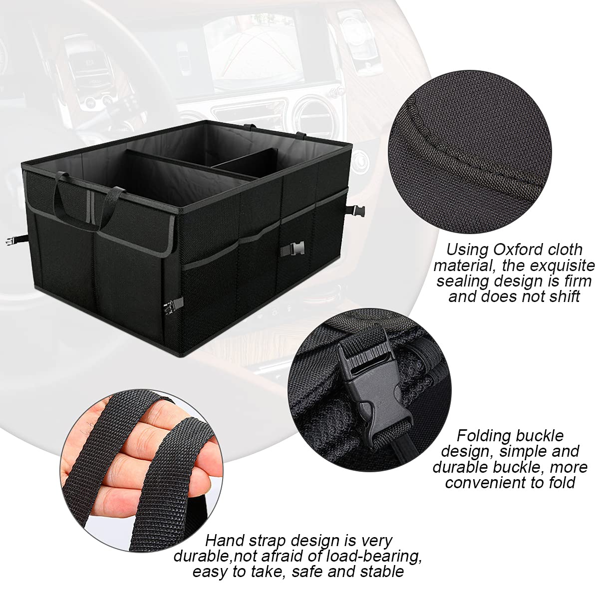 Collapsible Car Trunk Organizer - Large Capacity Storage Box for Cars, SUVs & Trucks | Portable Vehicle Cargo Organizer for Travel, Groceries & Road Trips