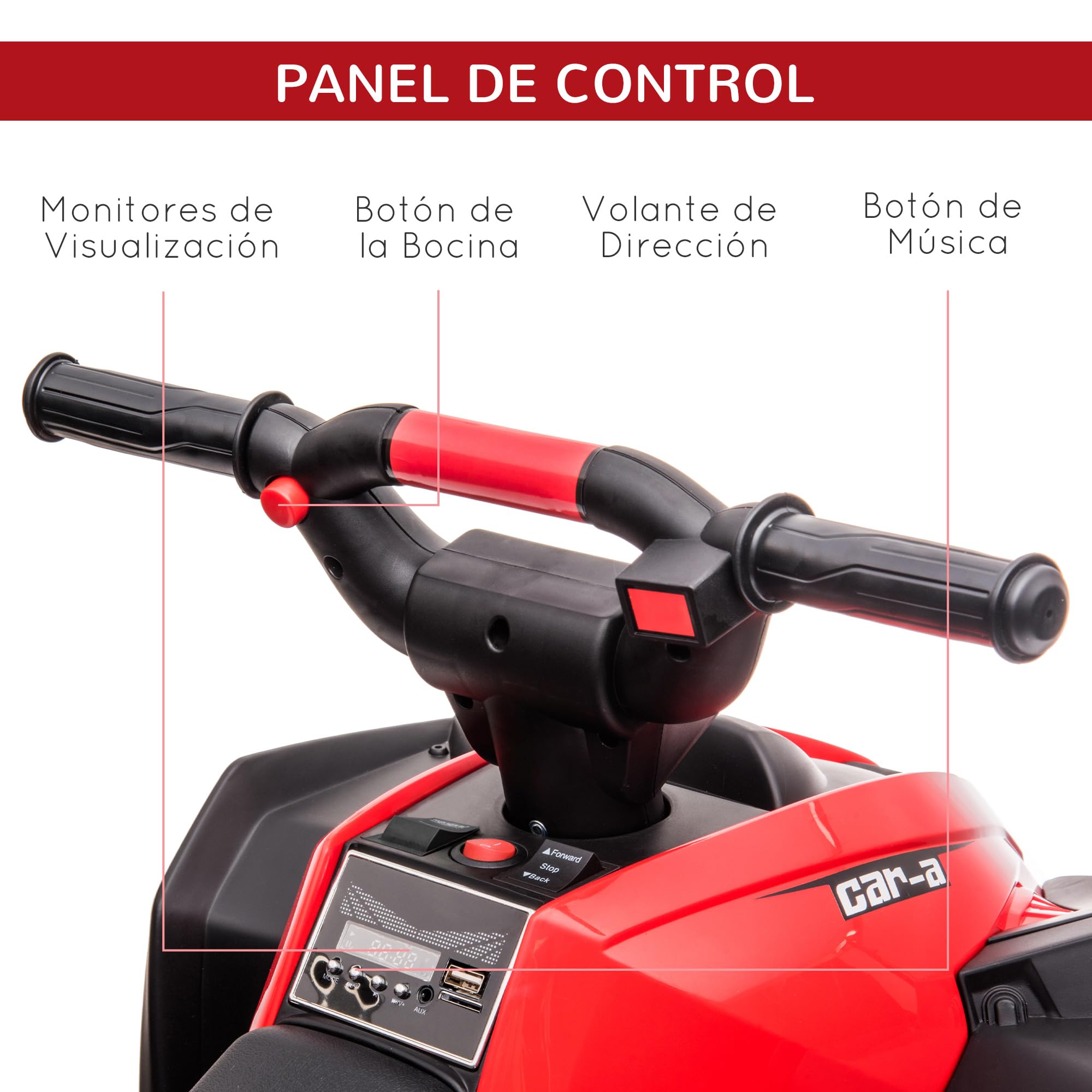 HOMCOM 12V Kids Electric Quad Bike for 3-5 Years Old - 2 Motors, LED Lights, Horn, Music, Adjustable Speed, Forward/Reverse - 83x53x55.5cm Red - Perfect for Outdoor Play, Backyard Riding & Birthday Gifts
