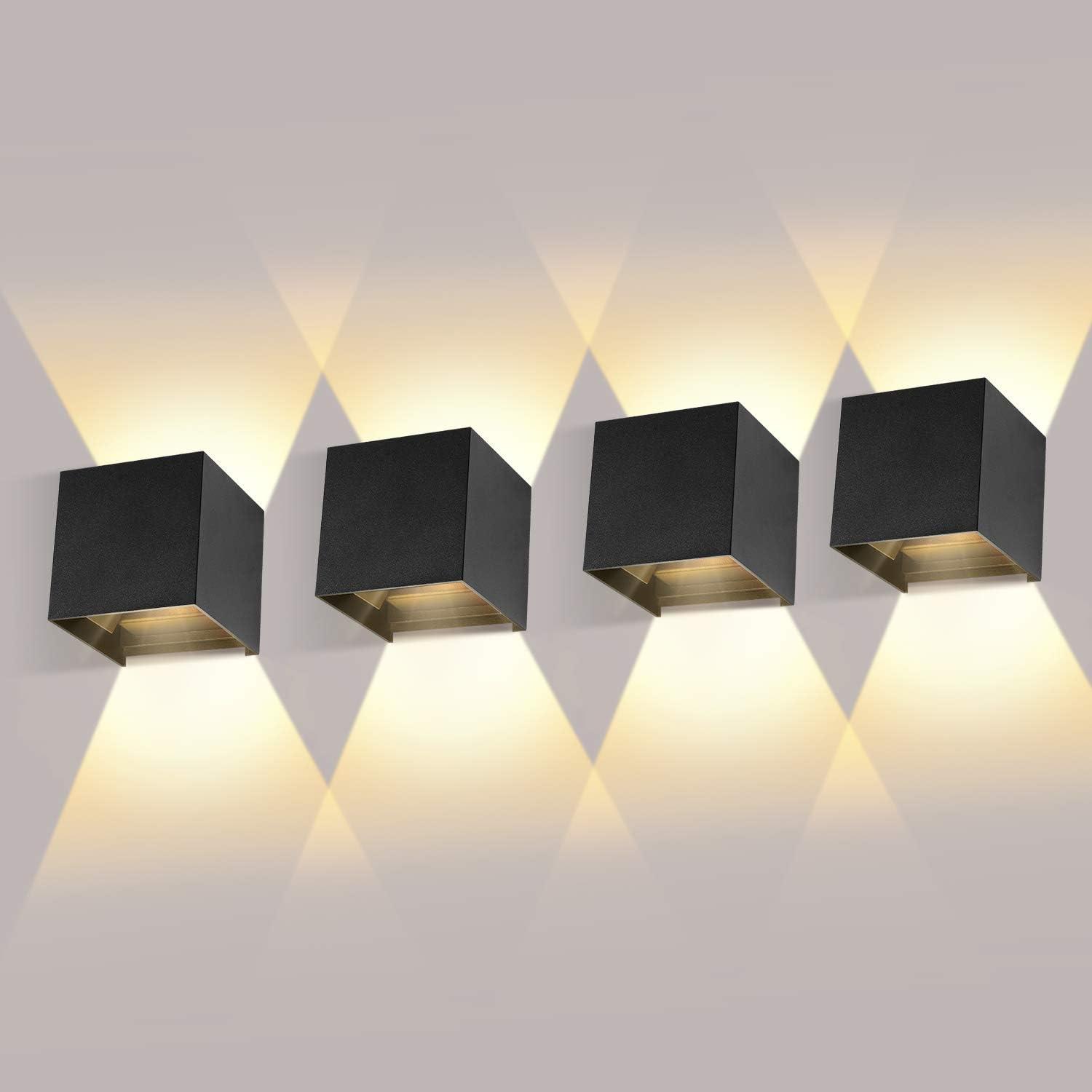 LEDMO 4 Pack 12W LED Wall Lights - 3000K Warm White, Adjustable Beam Angle, IP65 Waterproof for Indoor/Outdoor Use - Perfect for Patio, Garden, Garage & Entryway Lighting