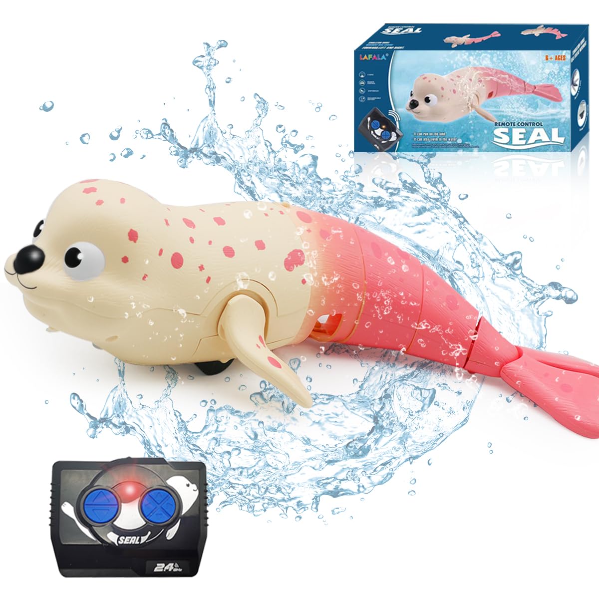 Waterproof Remote Control Seal Toy - 2.4Ghz Amphibious RC Swimming Robot Fish with Rechargeable Battery - Fun Bath & Pool Toy for Kids (Pink) - Perfect for Indoor Pools, Bathtime Play & Backyard Water Games