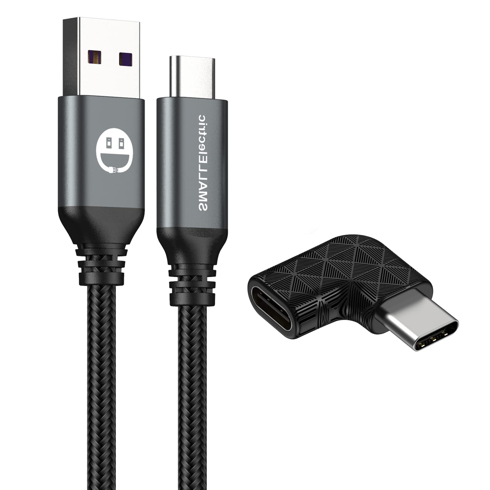 5-Pack 10ft USB-C Fast Charging Cables + 3 Right Angle Adapters for Phones & Tablets