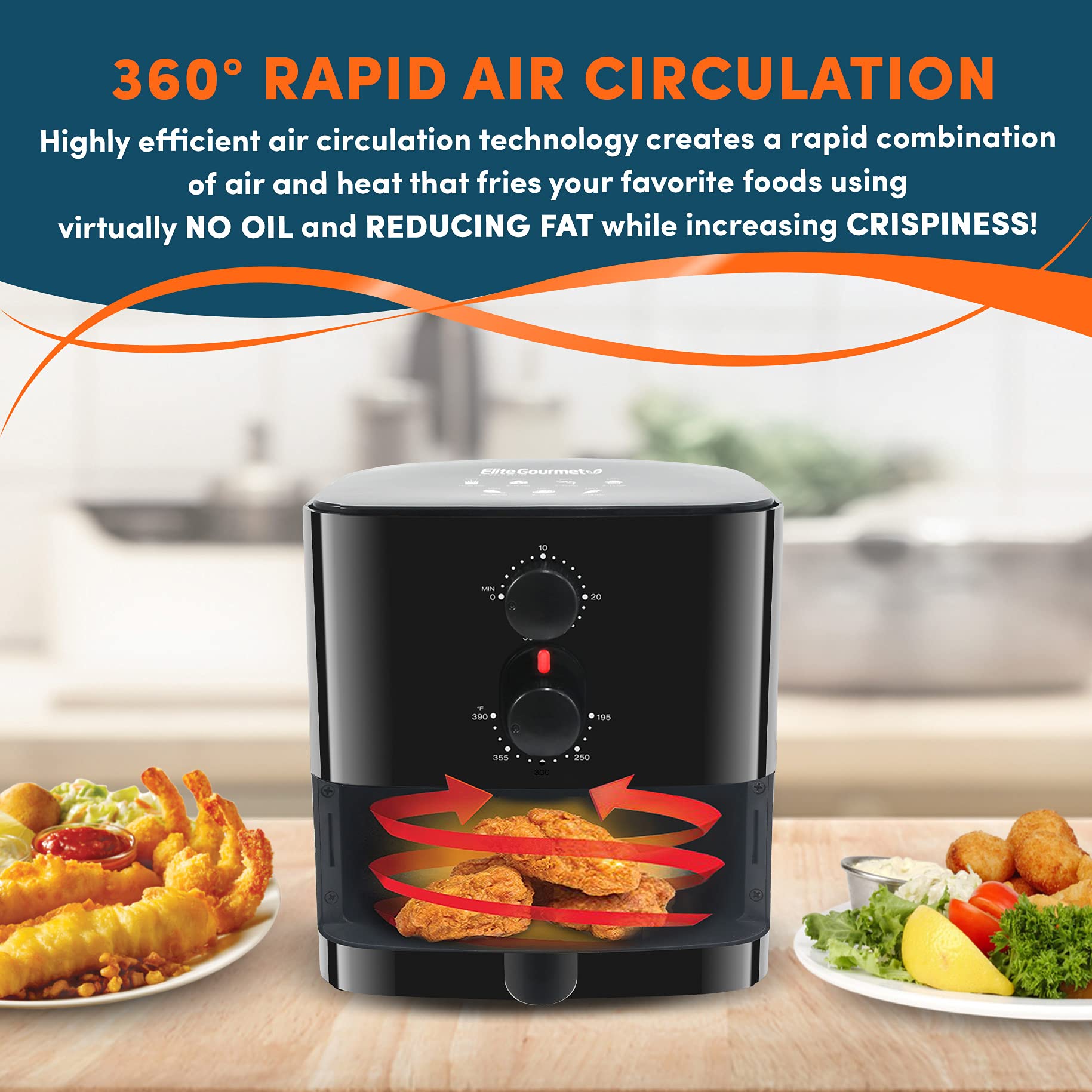 Elite Gourmet EAF-3218 1.1Qt Compact Air Fryer - Oil-Free Healthy Cooking, Adjustable Timer & Temperature Control - Perfect for Small Kitchens, Dorms, and Healthy Meal Prep