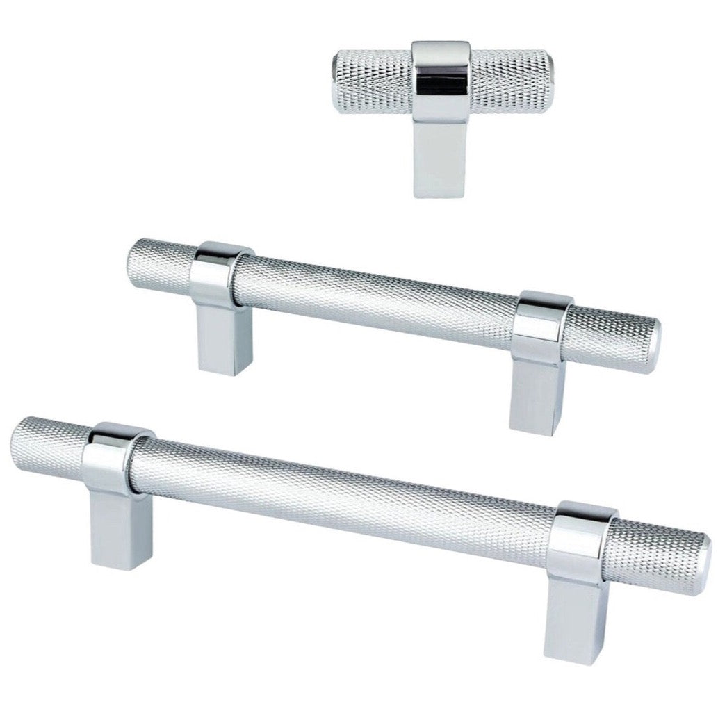 Premium Knurled Prelude Polished Chrome Cabinet Knobs & Drawer Pulls - Elegant Hardware for Kitchen, Bathroom & Furniture (Set of 10) - Perfect for Modern Home Décor & DIY Upgrades