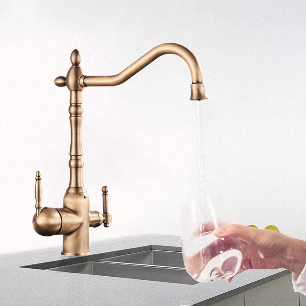 DWSS Modern Kitchen Faucet with Water Filtration - Antique Brass Finish Drinking Water Tap for Clean Filtered Water - Perfect for Home, Office, and RV Use