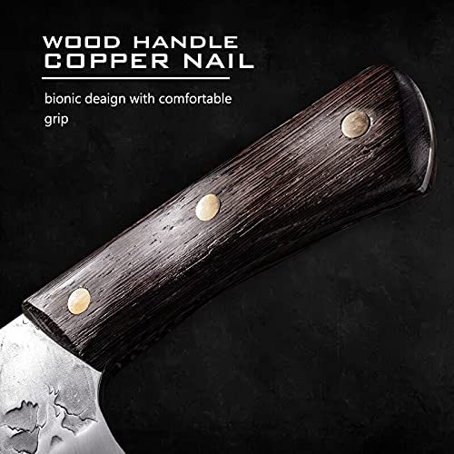 Premium Hand-Forged Meat Cleaver - Heavy Duty Butcher Knife for Cutting Meat, Fish, and Fruits | Professional Kitchen Knife for Cooking & Food Prep | Durable Chef Cleaver by KKZY (1xKnife) - Perfect for Home Kitchens, Butcher Shops, and Outdoor BBQ