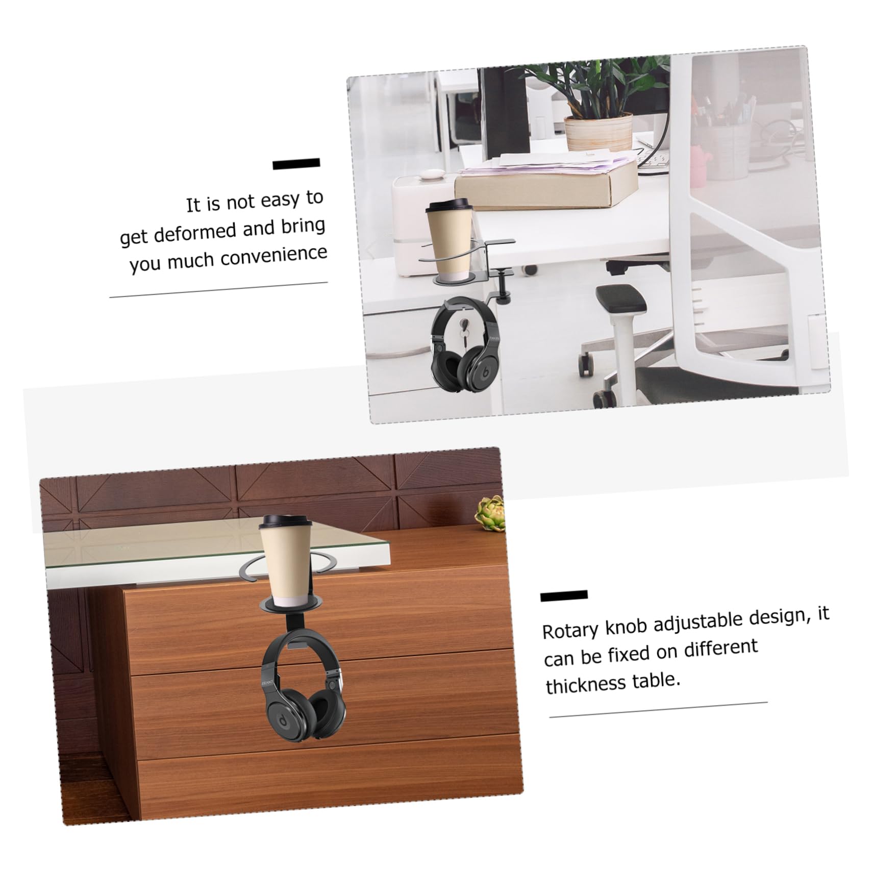 Hemobllo Headphone Stand with Cup Holder - Adjustable Desk Hook for Headphones & Headsets | Perfect for Gaming Setup, Office Desk, and Home Organization