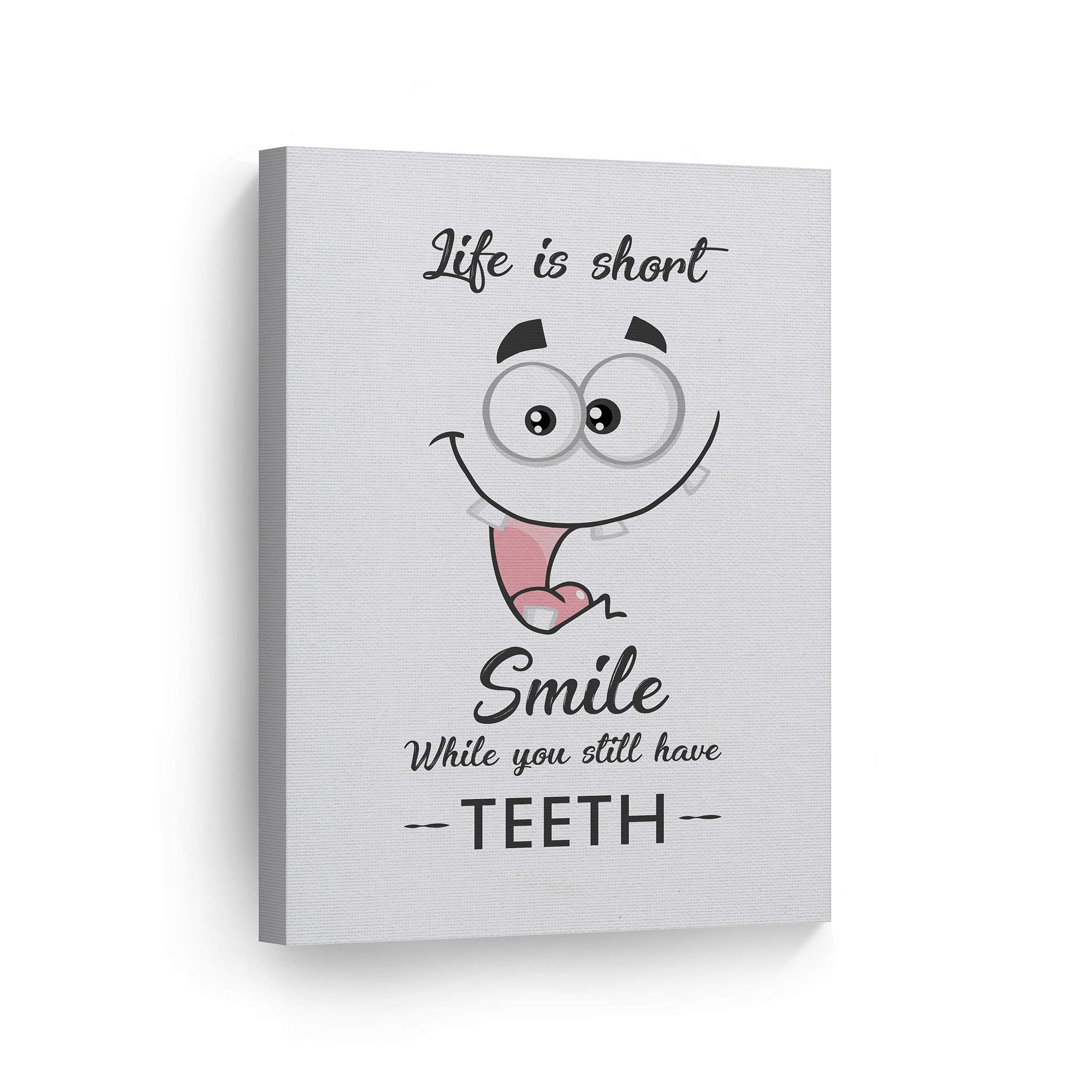 Funny Bathroom Wall Art - 'Life is Short, Smile While You Still Have Teeth' Canvas Print Sign | Ready to Hang Bathroom Decor | Home Decoration Made in USA (36x24) | Perfect for Powder Rooms, Guest Baths & Humorous Home Gifts