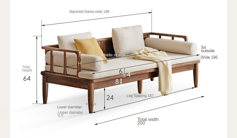 Premium Black Walnut Solid Wood Convertible Sofa - 2-in-1 Winter & Summer Use for Living Room, Bedroom, or Office - Comfortable & Durable Furniture for All Seasons