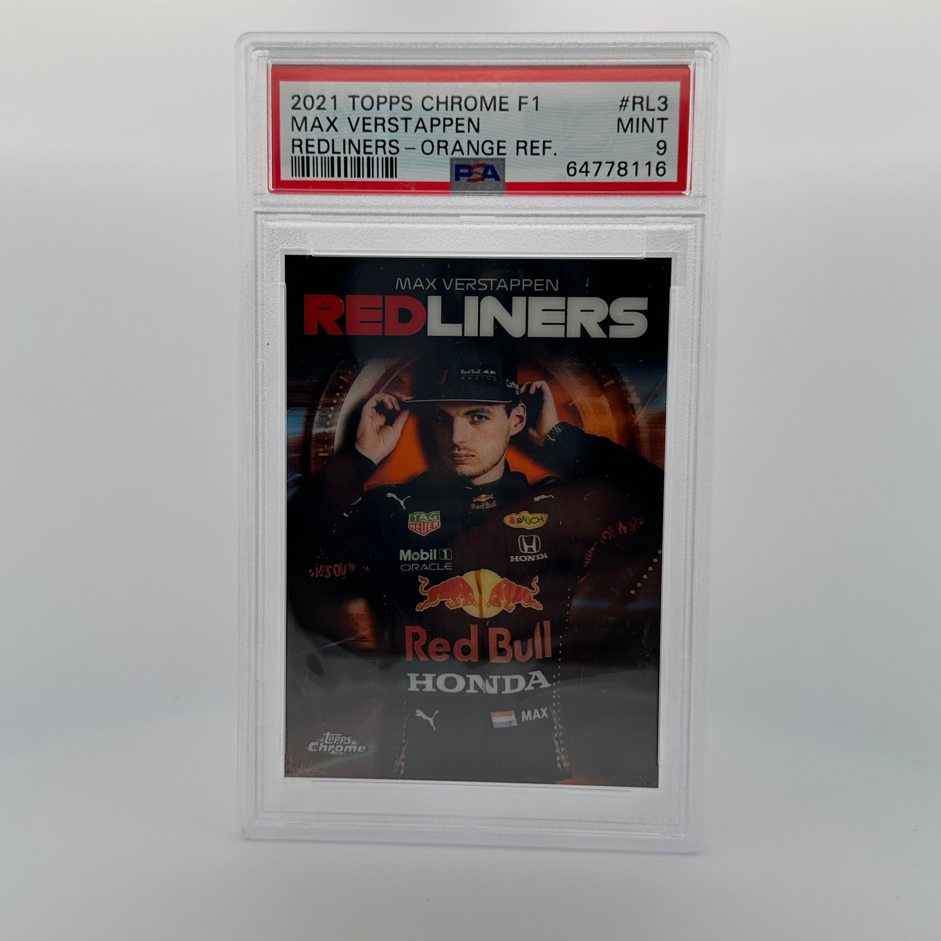 PSA 9 10/25 Max Verstappen #RL3 Redliners Orange Refractor - Rare Trading Card for Collectors & F1 Fans, Perfect for Display & Investment