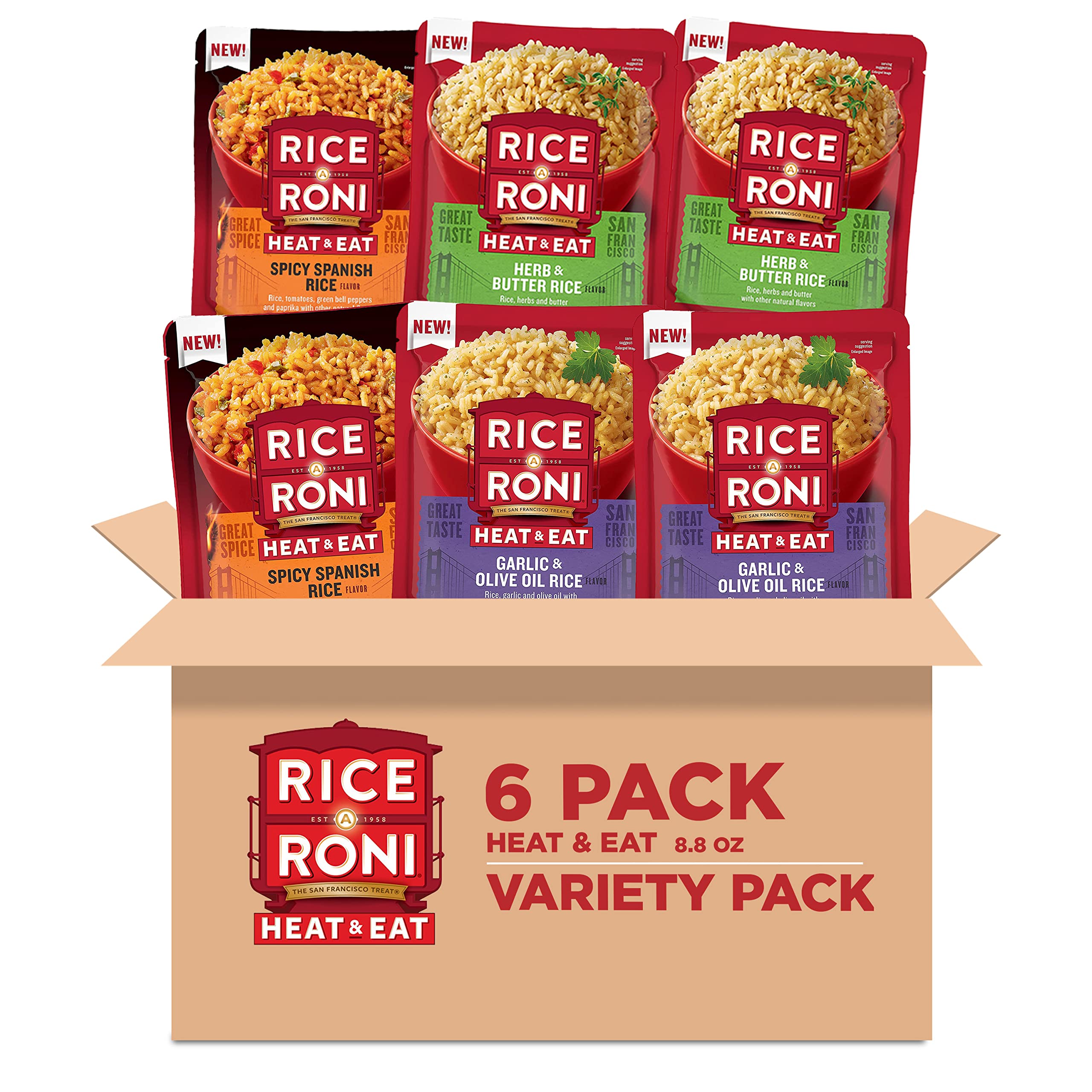 Rice-A-Roni Heat & Eat Microwaveable Rice - 3 Flavor Variety Pack (6 Pack) | Quick Cook Instant Rice for Easy Meals, Lunches & On-the-Go Snacks