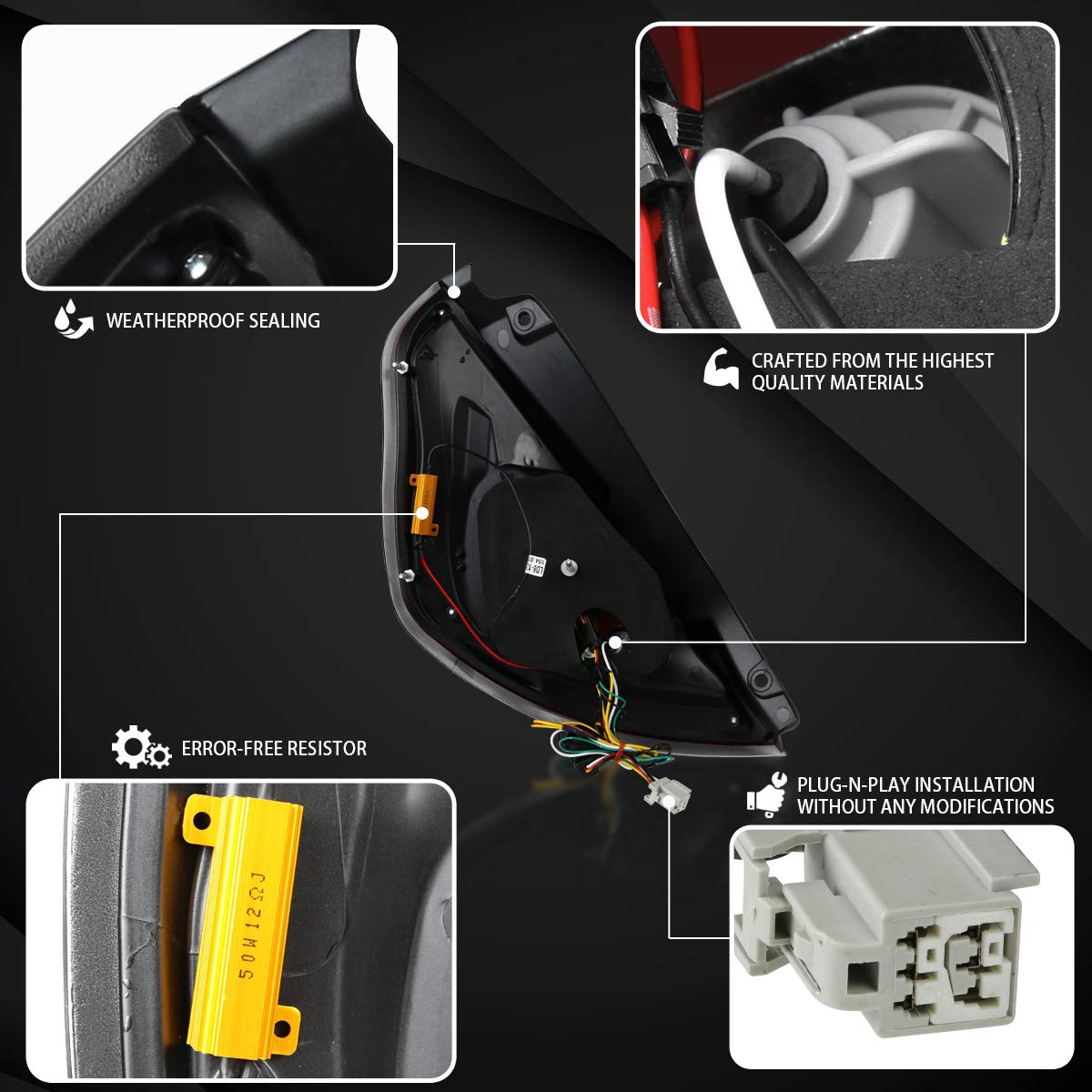 AUTOZENSATION LED Tail Lights for 2011-2013 Ford Fiesta Hatchback - Red Smoke Left & Right Pair Assembly with LED Light Bar | Upgrade Car Exterior for Enhanced Visibility & Style