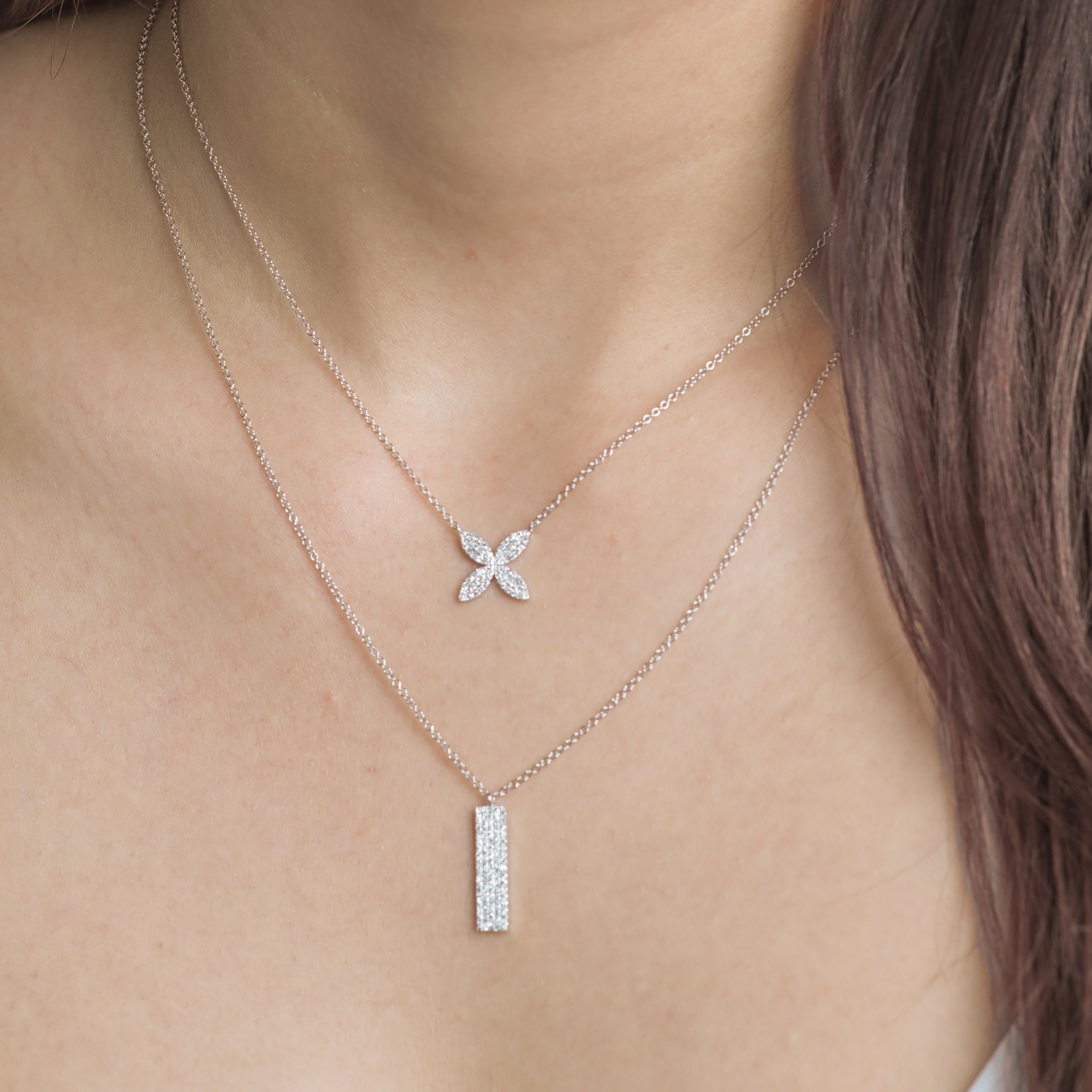 14K Rose Gold Diamond Pavé Flower Necklace - Four Petal Floral Pendant Jewelry for Women, Perfect Gift for Anniversary, Valentine's Day & Special Occasions