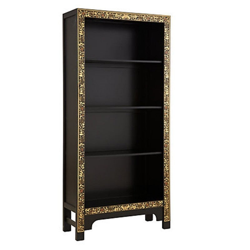 Golden Dragon Oriental Solid Wood Bookshelf - 80x30x170cm Large Black Bookcase for Living Room, Study, Office & Home Decor