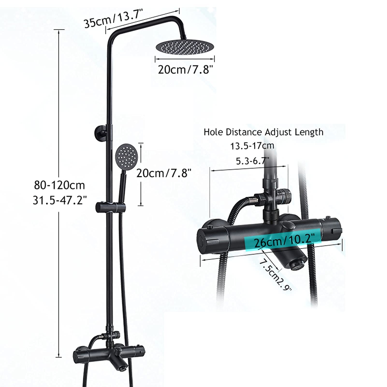 Matte Black Thermostatic Shower Faucet Set with Rainfall Shower Head & Handheld Sprayer - Stainless Steel Tub Mixer Tap System for Bathroom & Spa Experience