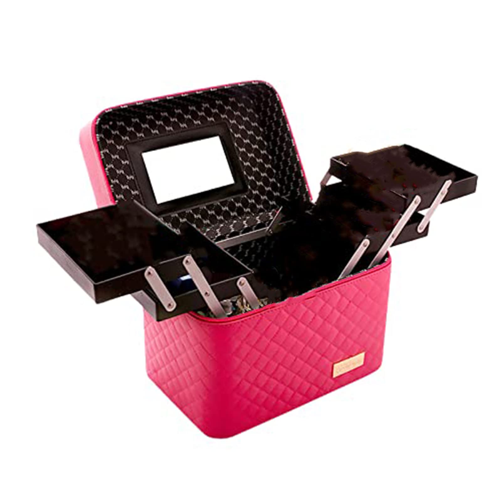xixi-home Large Waterproof Makeup Bag for Women Travel - Portable Pu Leather Cosmetic Organizer with Mirror & Multilayer Clapboard - Rose Vanity Case for Toiletries, Cosmetics | Perfect for Travel, Gym & Daily Use