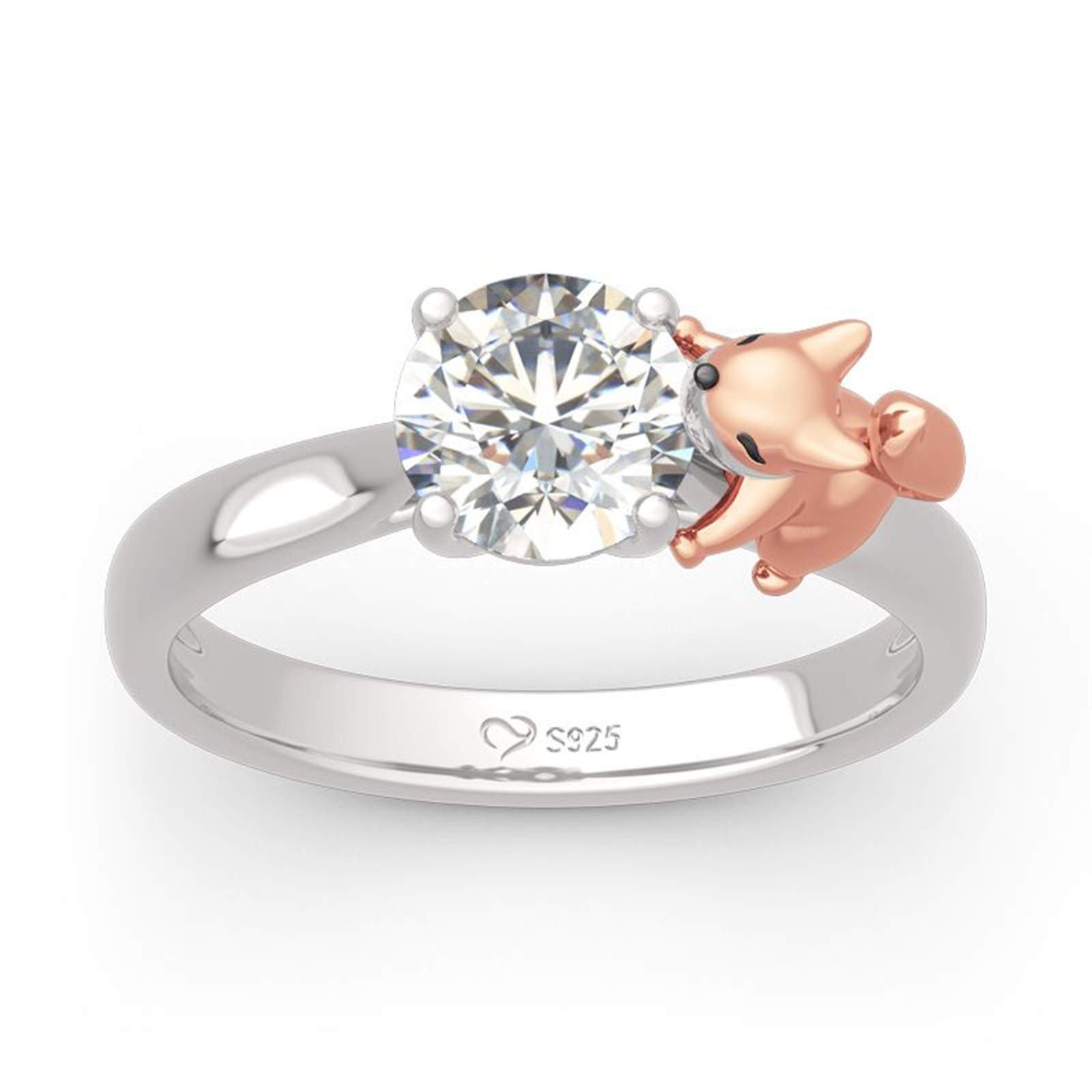 Jeulia Sterling Silver Fox Hug Me Ring for Women - Round Cut Engagement, Wedding, Anniversary, Birthday Gift for Wife & Girlfriend (Includes Jewelry Box) | Perfect for Romantic Occasions & Everyday Wear