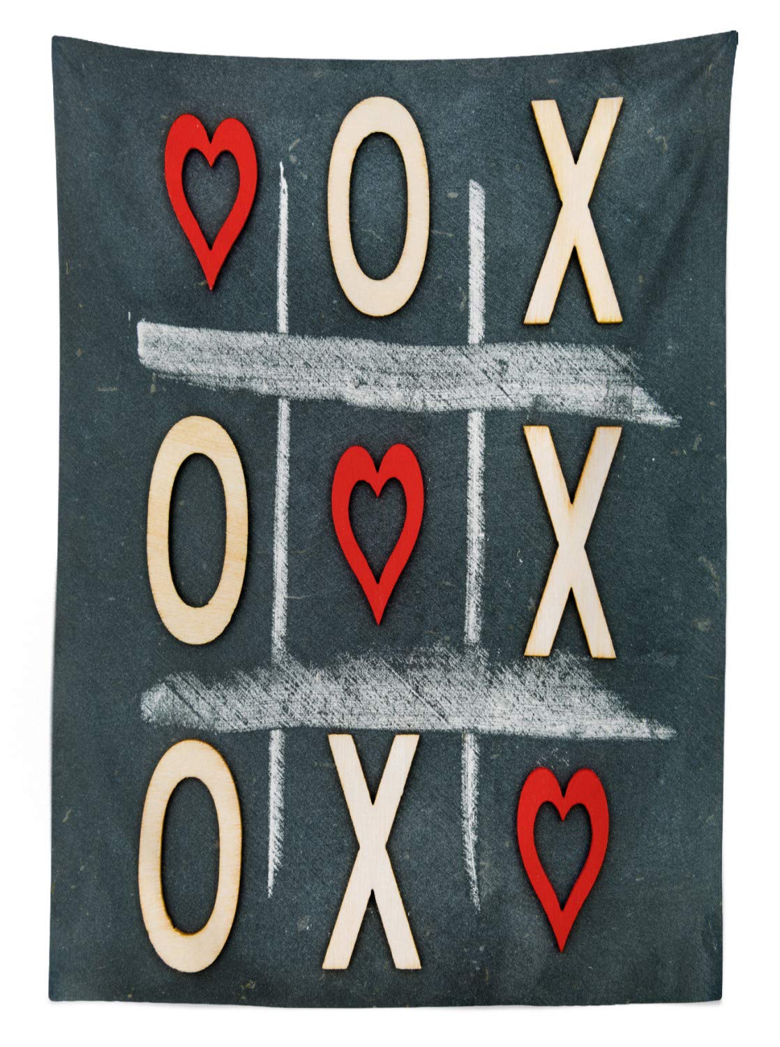 Ambesonne Vintage Chalkboard Love Outdoor Tablecloth - Washable Picnic Table Cover with XOXO Design in Blue Grey Red Cream - 58