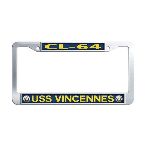 Stainless Steel USS Vincennes CL-64 Car License Plate Cover Holder - Durable Metal License Plate Frame for Cars, Trucks & SUVs - Perfect for Military Veterans, Navy Enthusiasts & Classic Car Collectors