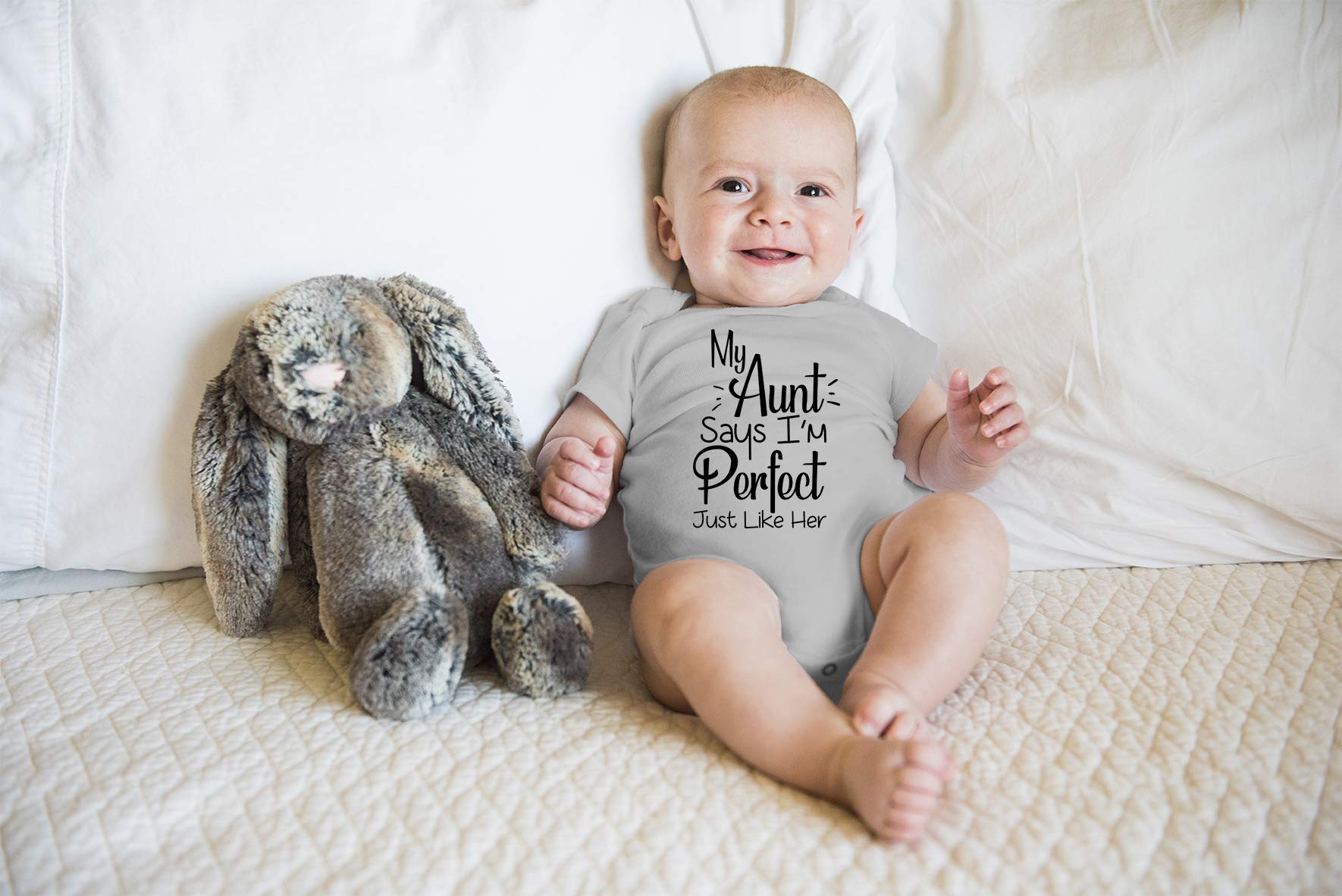 Funny Baby Bodysuit - 'My Aunt Says I'm Perfect Just Like Her' Cute Newborn Girl Outfit - Perfect for Family Photos, Baby Showers & Birthday Gifts