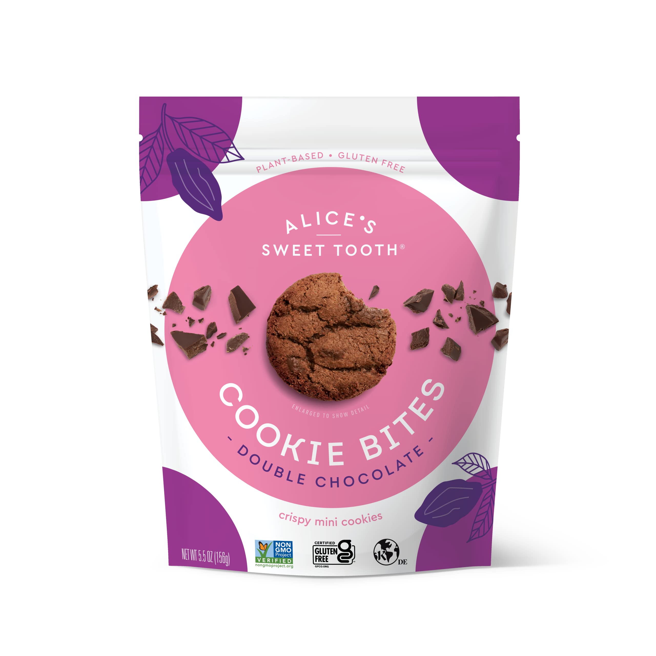 Alice's Sweet Tooth Double Chocolate Cookie Bites - Gluten-Free, Vegan, Crunchy Mini Cookies - Plant-Based, Dairy-Free, Grain-Free, Soy-Free, Kosher Certified - 5.5 oz Pack - Perfect for Snacking, Gifts & Healthy Desserts