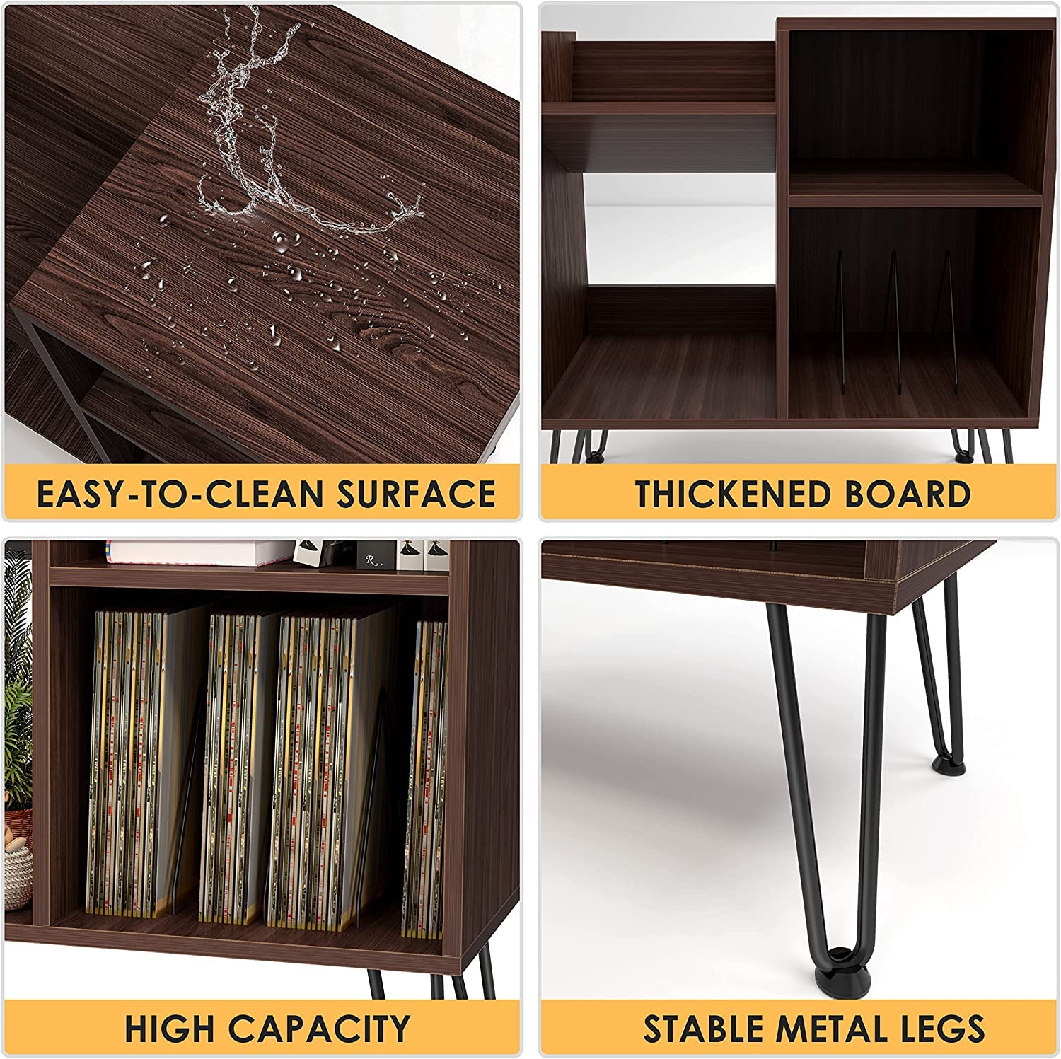iyrany Record Player Stand with Vinyl Storage - Turntable Stand Cabinet with Metal Legs Holds 250+ Albums - Perfect for Living Room, Bedroom & Office Music Setup