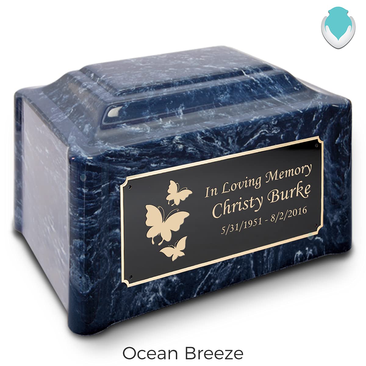 Custom Engraved Cultured Marble Butterfly Cremation Urn for Adults - Ocean Breeze Design | Memorial Keepsake for Ashes | Perfect for Home Display & Funeral Services