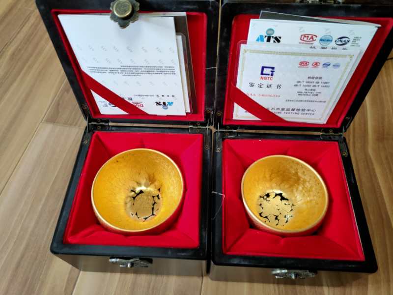Premium 24K Gold Glazed Tenmoku Tea Bowl - Authentic Jianzhan Jian Ware from Fujian China - Perfect for Matcha, Tea Ceremonies & Zen Meditation