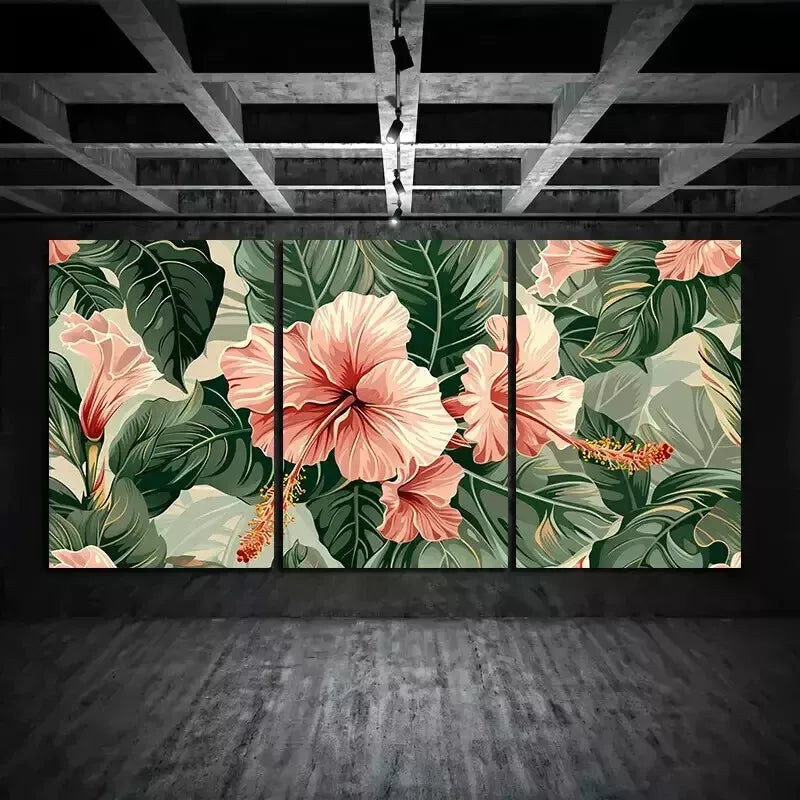 3-Piece Tropical Leaves and Flowers Wall Art Set - 50x70cm Framed Canvas Prints | High Quality Australian Made | Ready to Hang | Perfect for Living Room, Bedroom & Office Decor