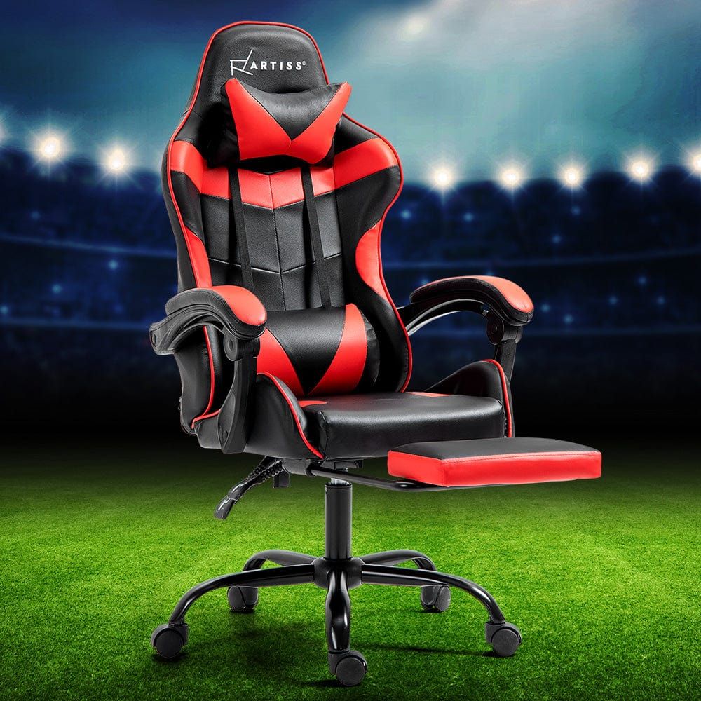 Artiss Ergonomic Gaming Office Chair with Adjustable Recliner & Footrest - Red - Perfect for Esports, Streaming & Home Office Workspace