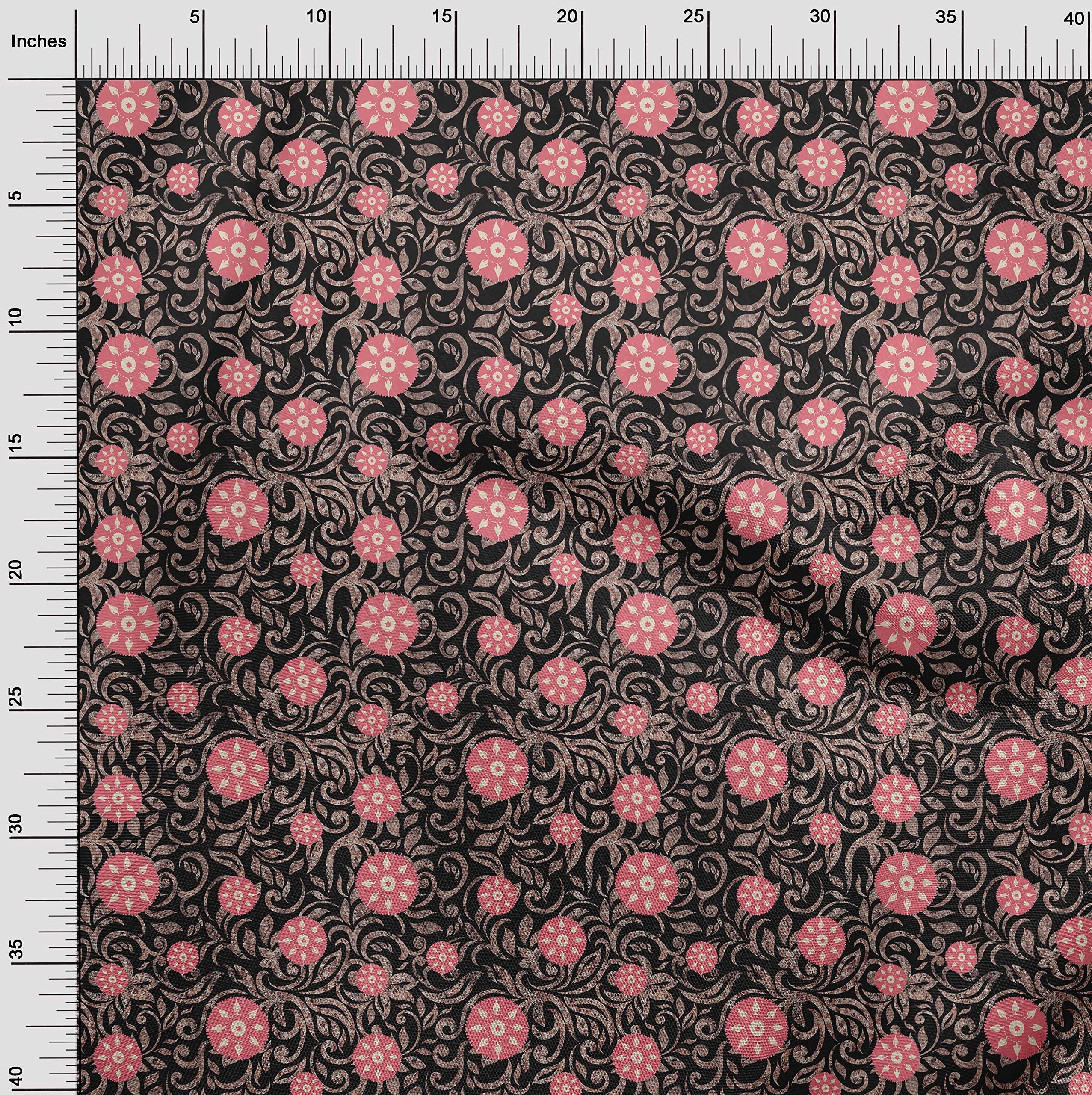 oneOone Viscose Chiffon Black Fabric - Asian Suzani Print Dress Material by The Yard (42 Inch Wide) for DIY Fashion, Home Decor & Craft Projects - Style 308