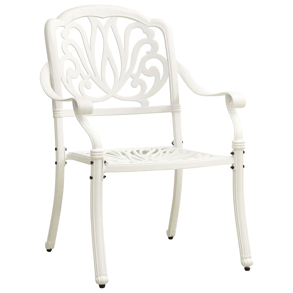 vidaXL Set of 2 White Cast Aluminum Patio Chairs - Weatherproof Outdoor Dining Chairs, Durable & Elegant Garden Furniture for Backyard, Poolside, and Terrace Relaxation