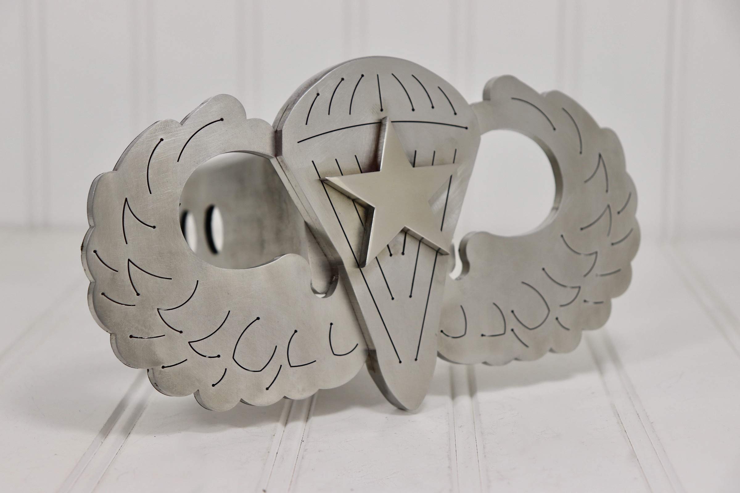 12881 Stainless Steel Parachutist Badge with Combat Star - Military Collectible, Army Airborne Insignia for Uniforms, Display Cases & Veteran Gifts