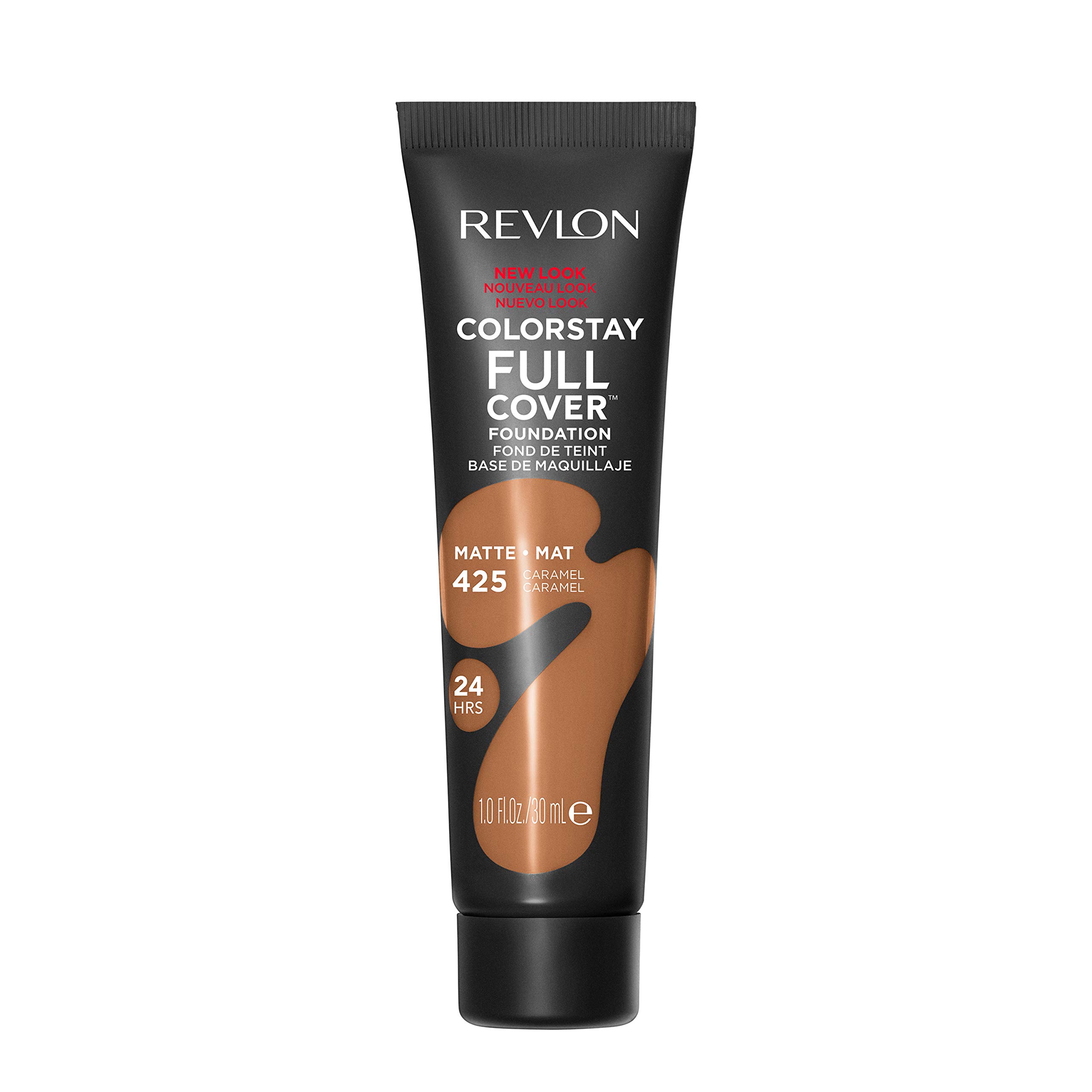 Revlon ColorStay Full Cover Longwear Matte Foundation - Heat & Sweat Resistant, Lightweight Face Makeup - Caramel (425), 1.0 oz - Perfect for All-Day Wear, Outdoor Activities & Hot Weather