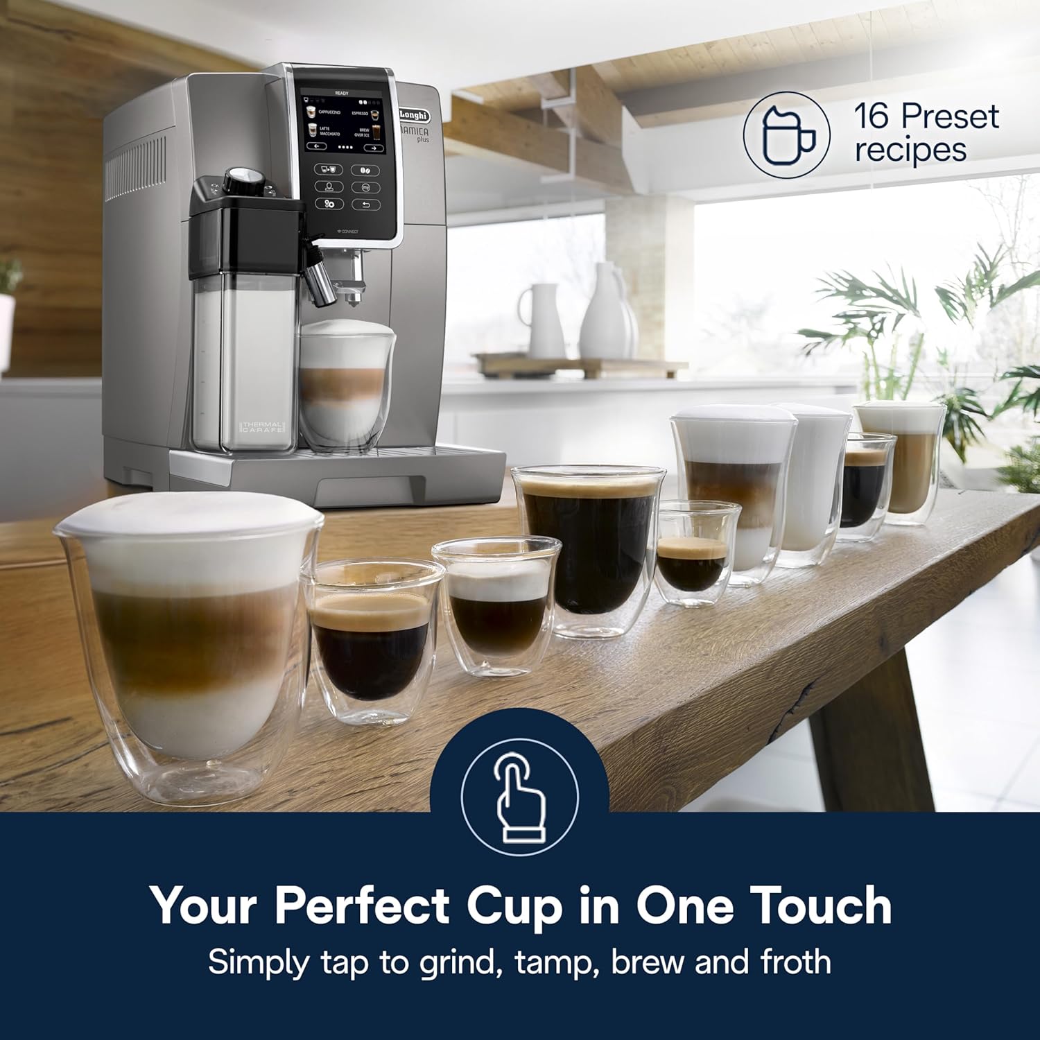 De'Longhi Dinamica Plus Automatic Espresso & Coffee Machine with Built-in Milk Frother, Color Touch Display - Perfect for Home Baristas & Coffee Lovers
