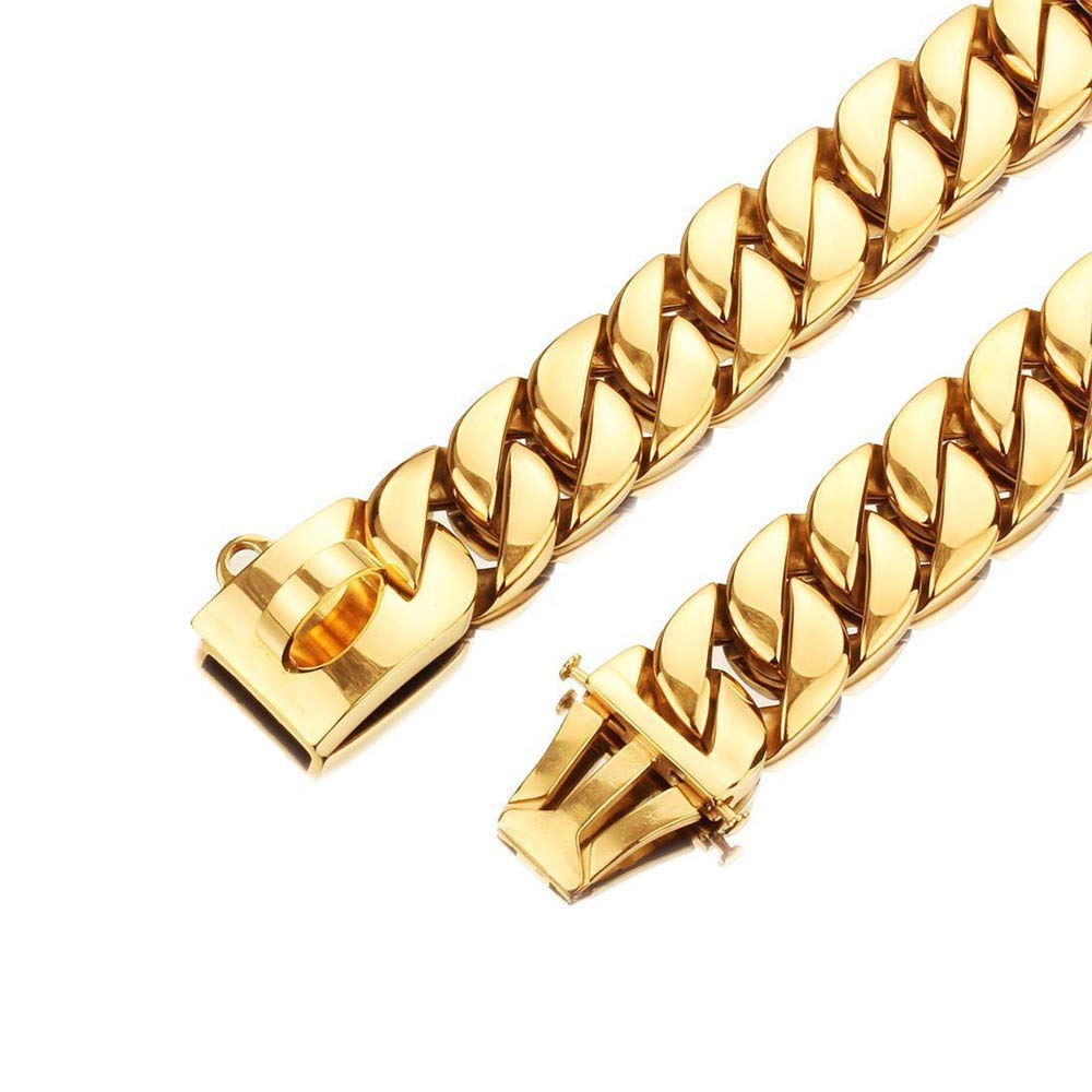 Stainless Steel 316L Dog Training Choke Collar - 32mm Heavy Duty Chain Necklace for Pitbull, Mastiff & Large Breeds - Gold 55cm - Perfect for Obedience Training & Hip Hop Style