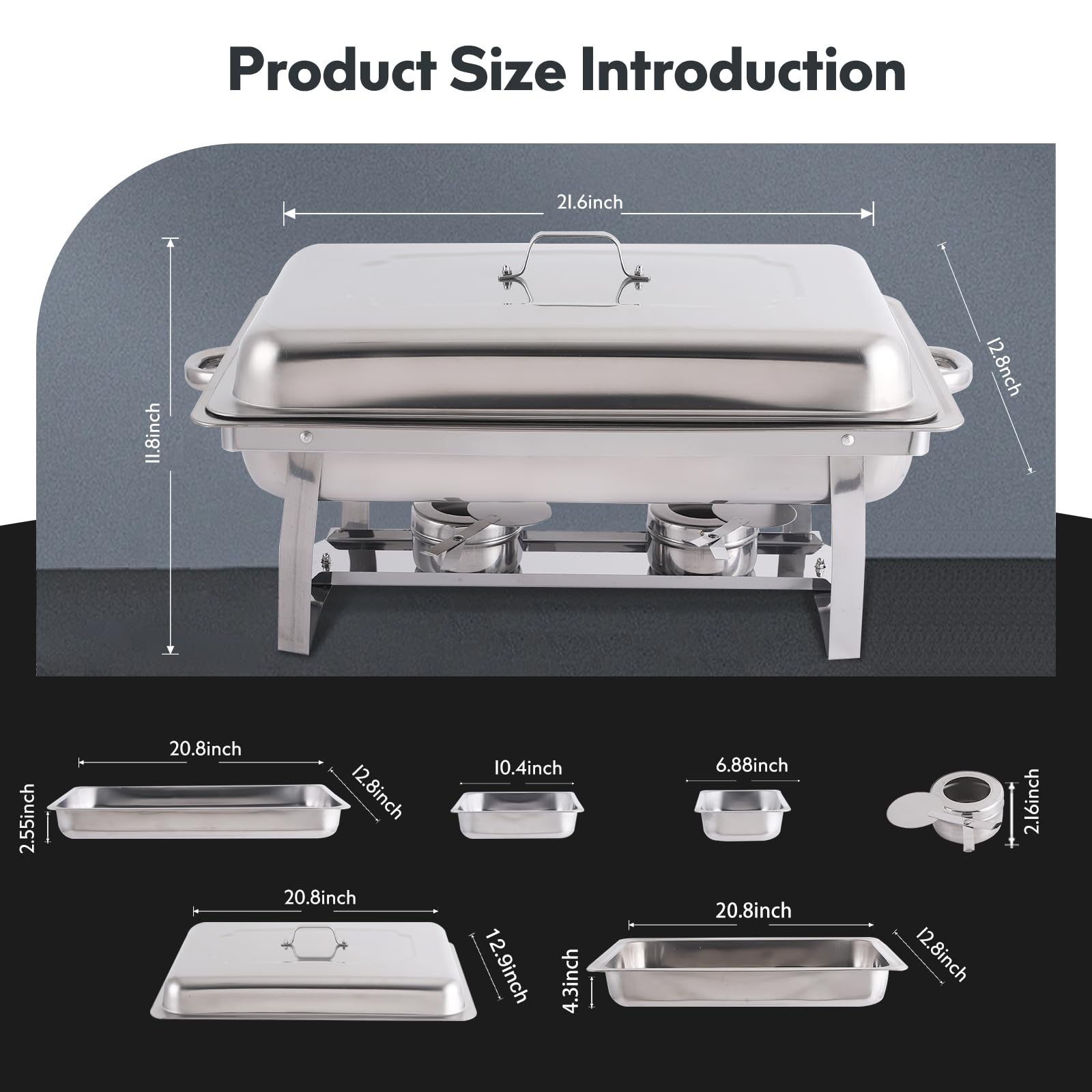 4 Pack 8QT Stainless Steel Chafing Dish Buffet Set - 2 Full Size, 2 Half Size & 3 1/3 Size Food Pans - Catering Food Warmers for Party, Wedding, Banquet, Buffet & Catering Events - Perfect for Keeping Food Hot at Events, Restaurants & Home Entertaining