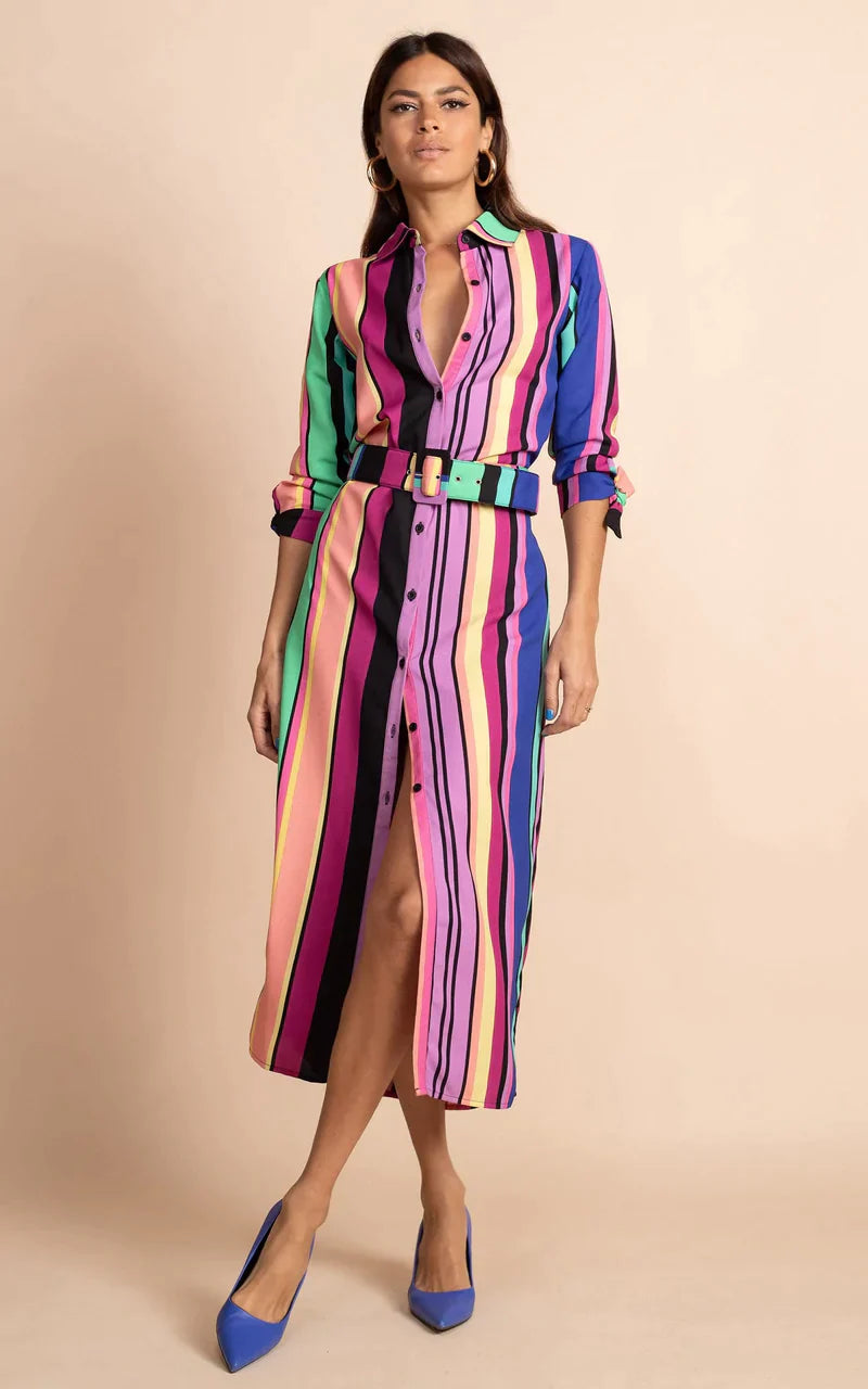 Alva Striped Dress for Women | Multi-Color Summer Casual Dress | Perfect for Beach, Vacation & Everyday Wear