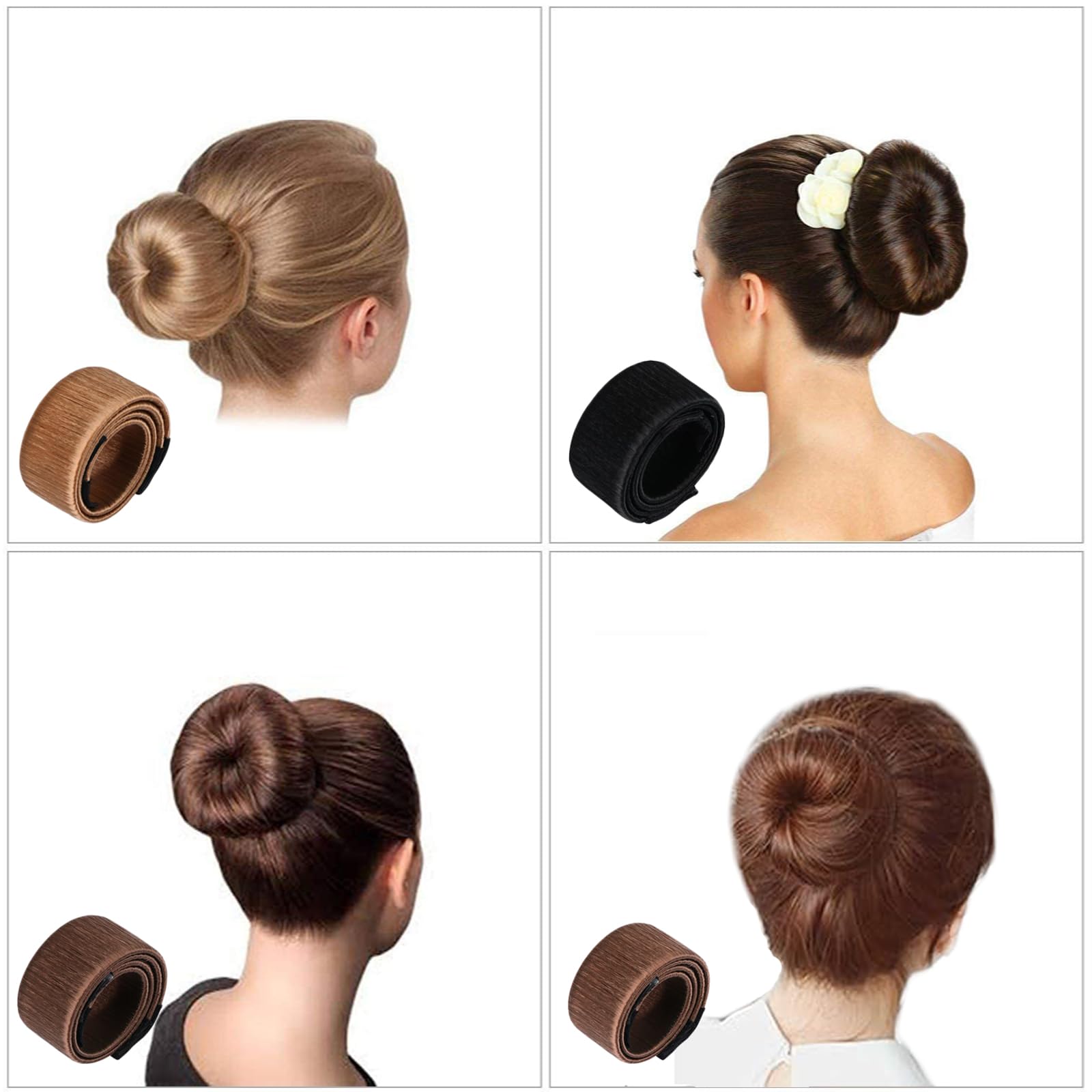 4 Pcs Magic Donut Hair Bun Maker - Invisible Hair Donut for Ballet, Dance & Everyday Hairstyles (Women & Kids)