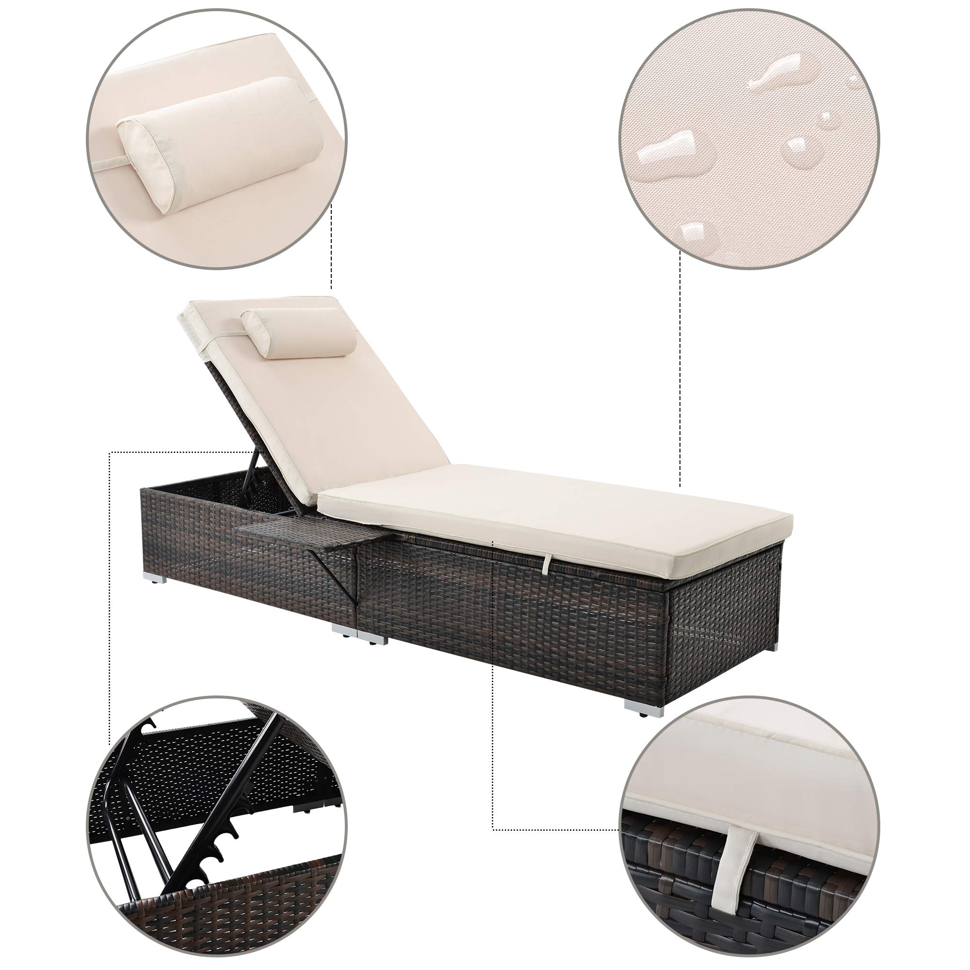 2-Piece Brown Rattan Patio Recliner Set with Adjustable Backrest, Side Table & Head Pillow - Outdoor Lounge Chairs for Pool, Beach, Garden & Backyard Relaxation